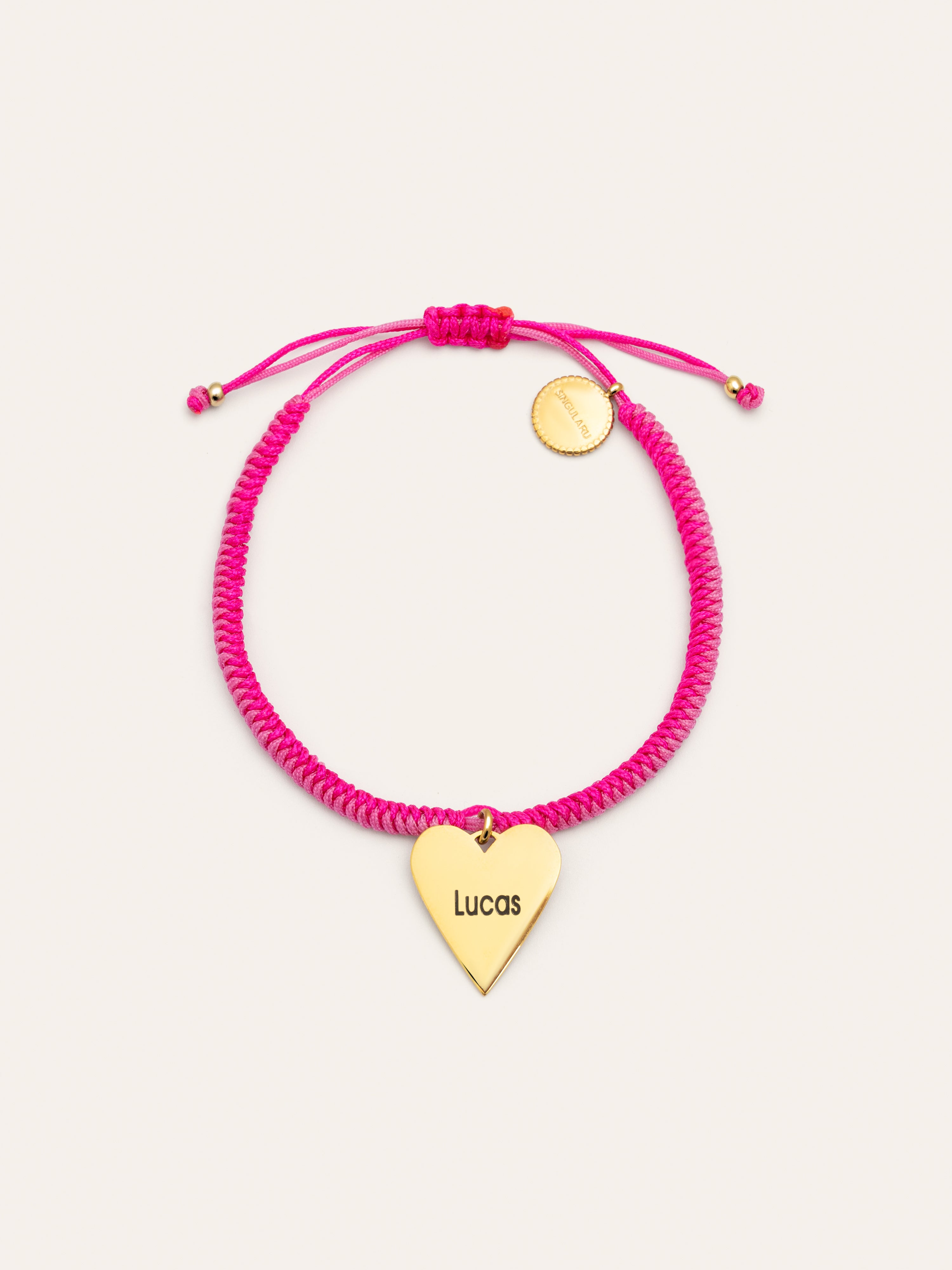 Pink Heart Personalized Stainless Steel Gold Bracelet