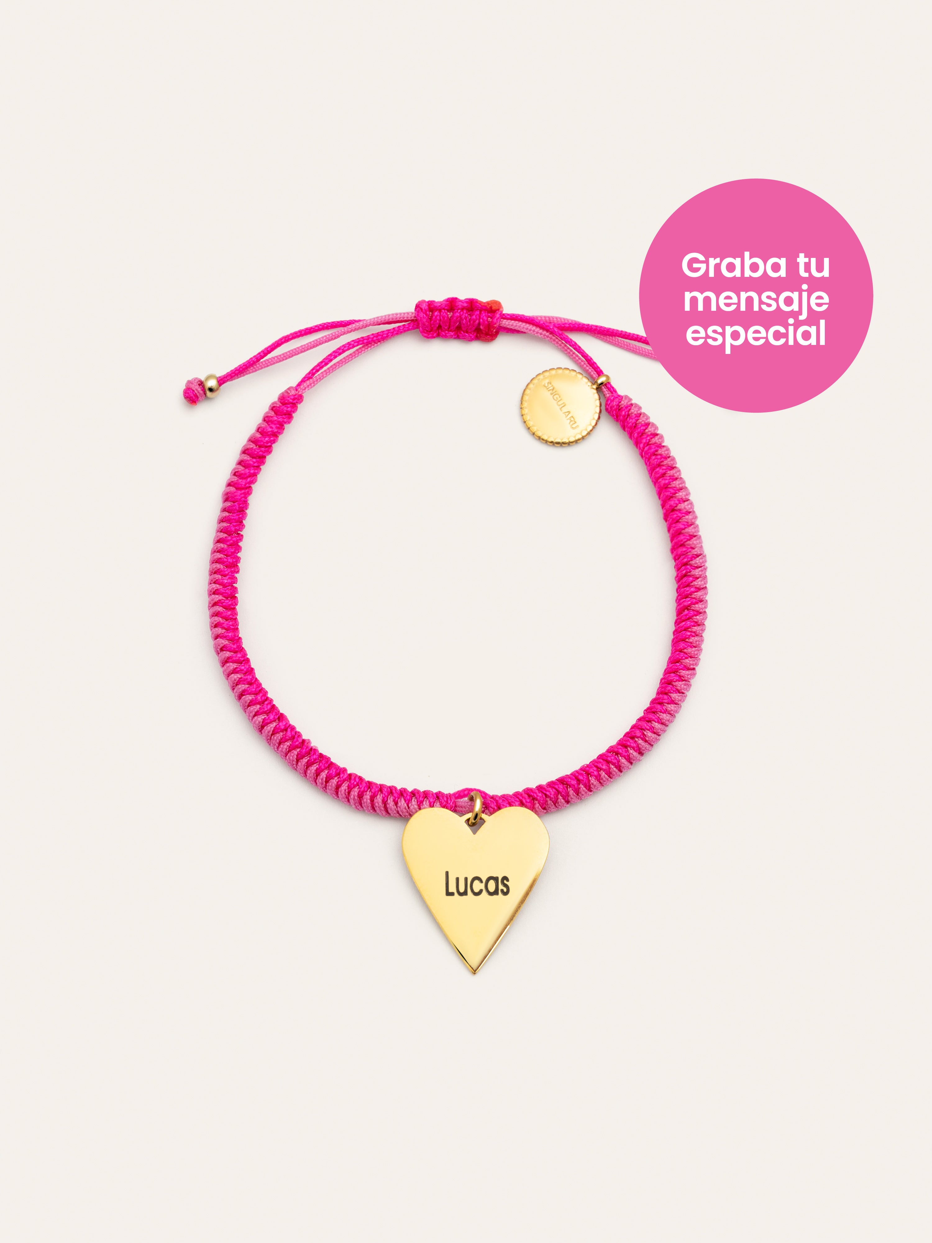 Pink Heart Personalized Stainless Steel Gold Bracelet