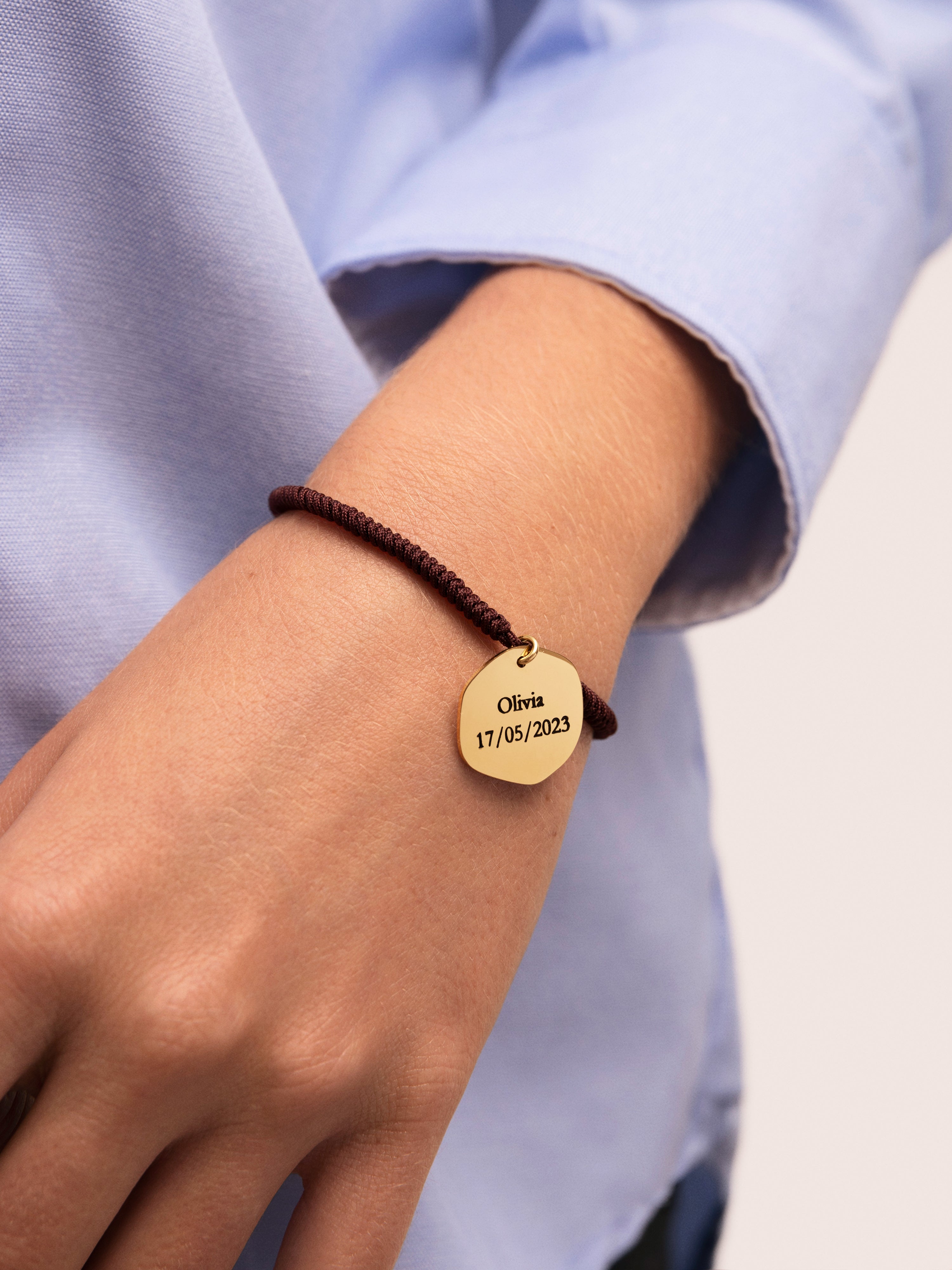 Brown Medallion Personalized Stainless Steel Gold Bracelet