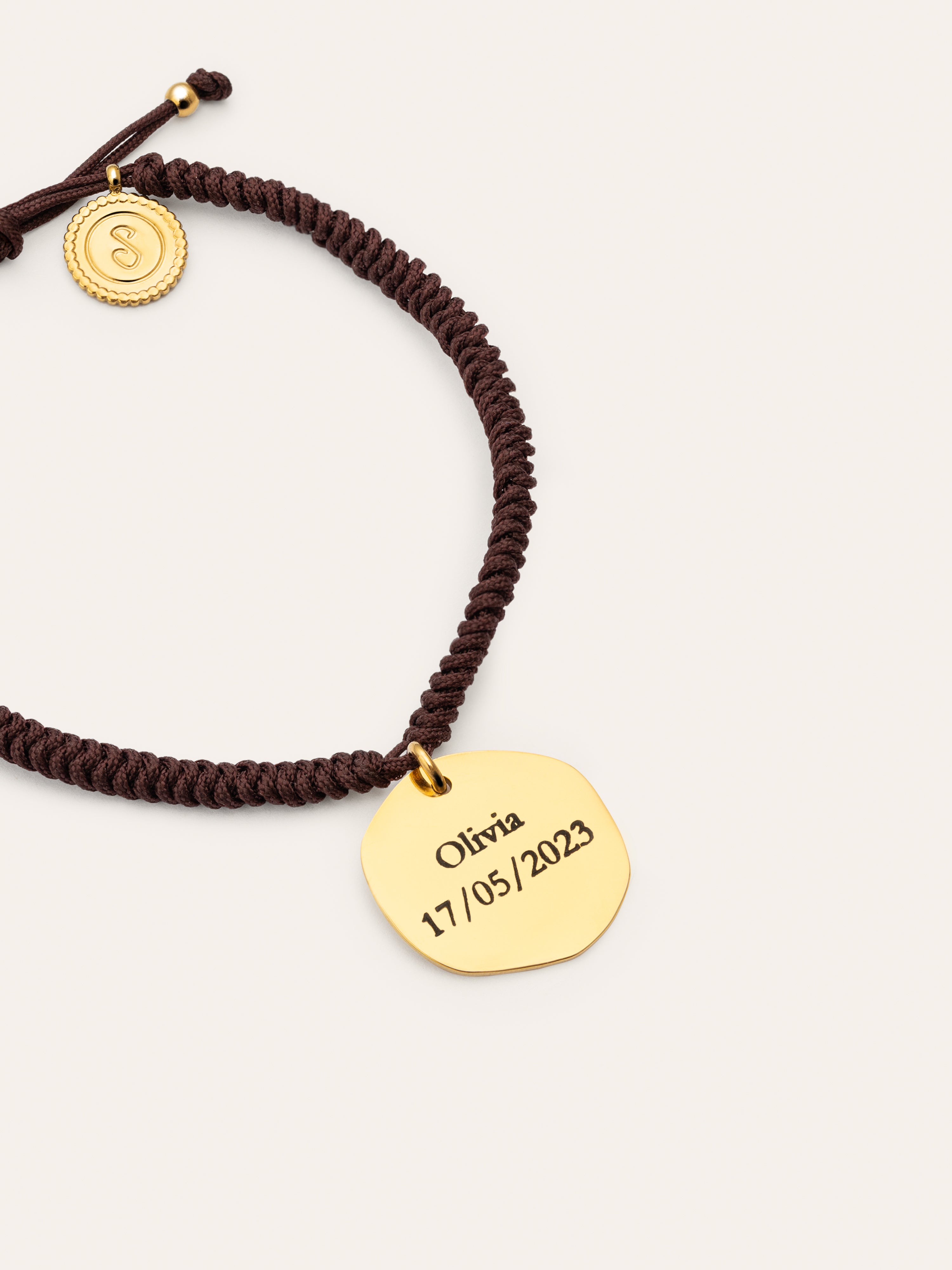 Brown Medallion Personalized Stainless Steel Gold Bracelet