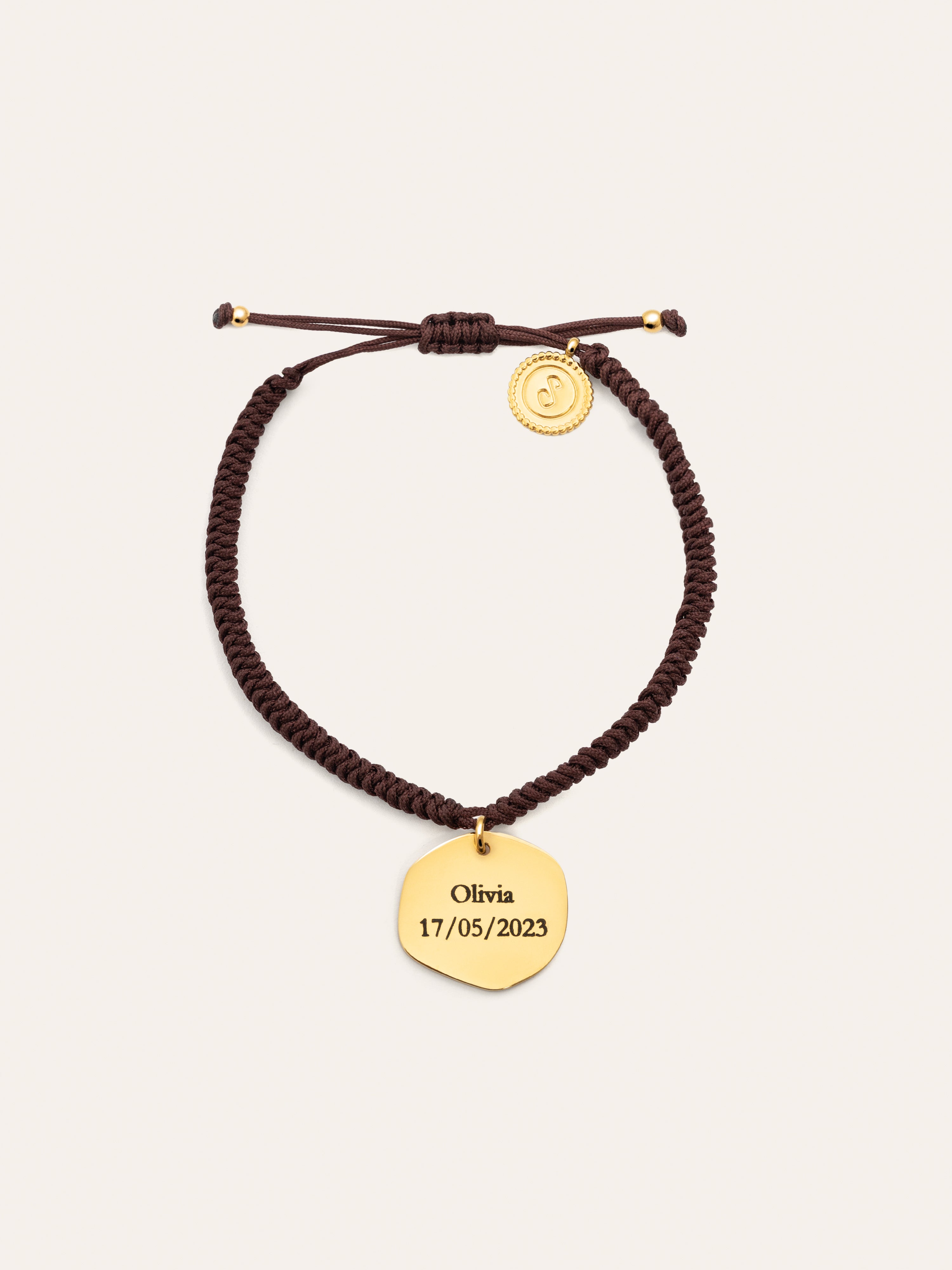 Brown Medallion Personalized Stainless Steel Gold Bracelet