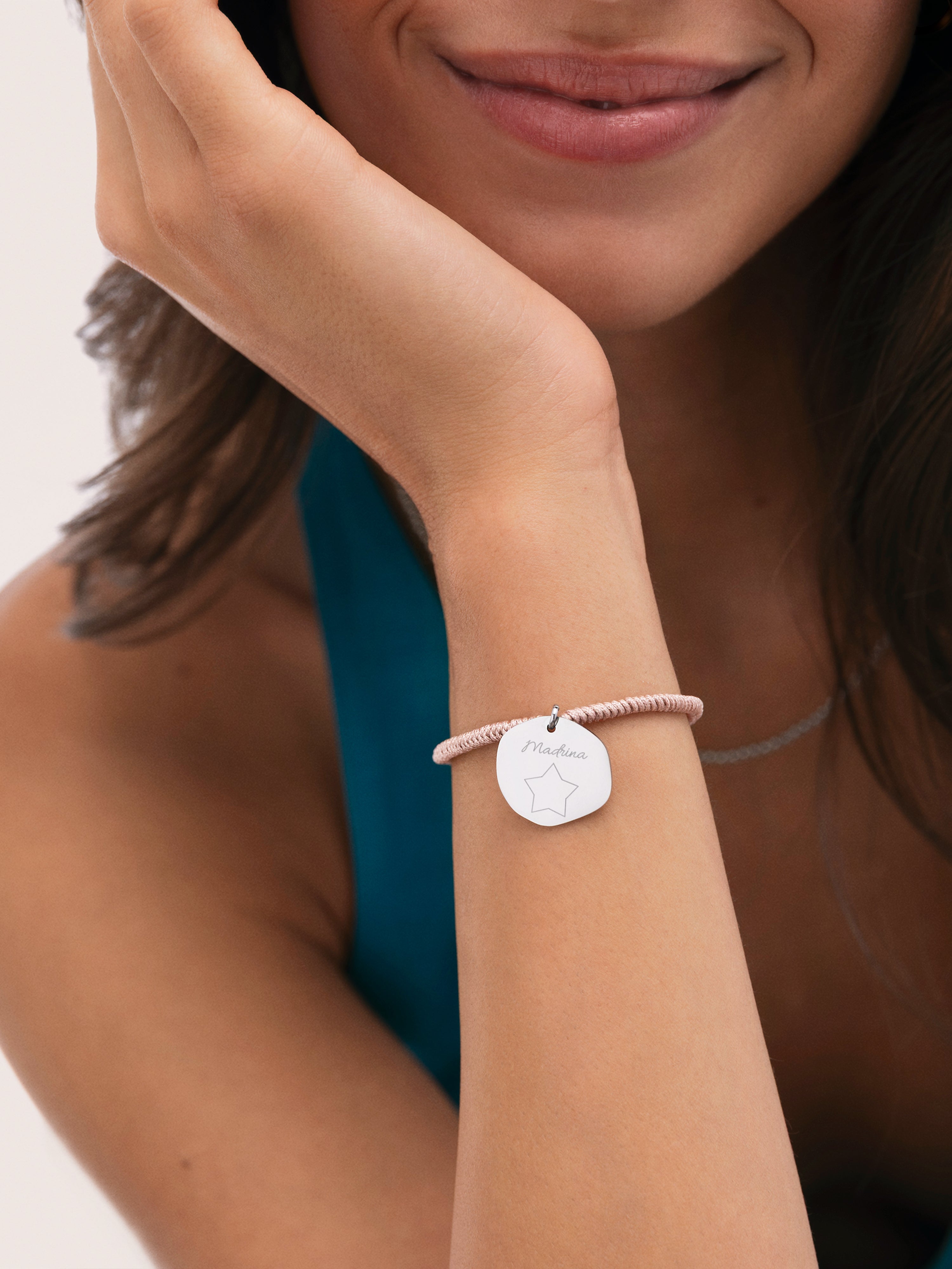Personalized Bracelet Medallion Organic Pink Steel