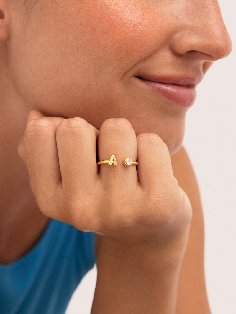 Personalized Ring Letter Spark Steel 18kt Gold Plated