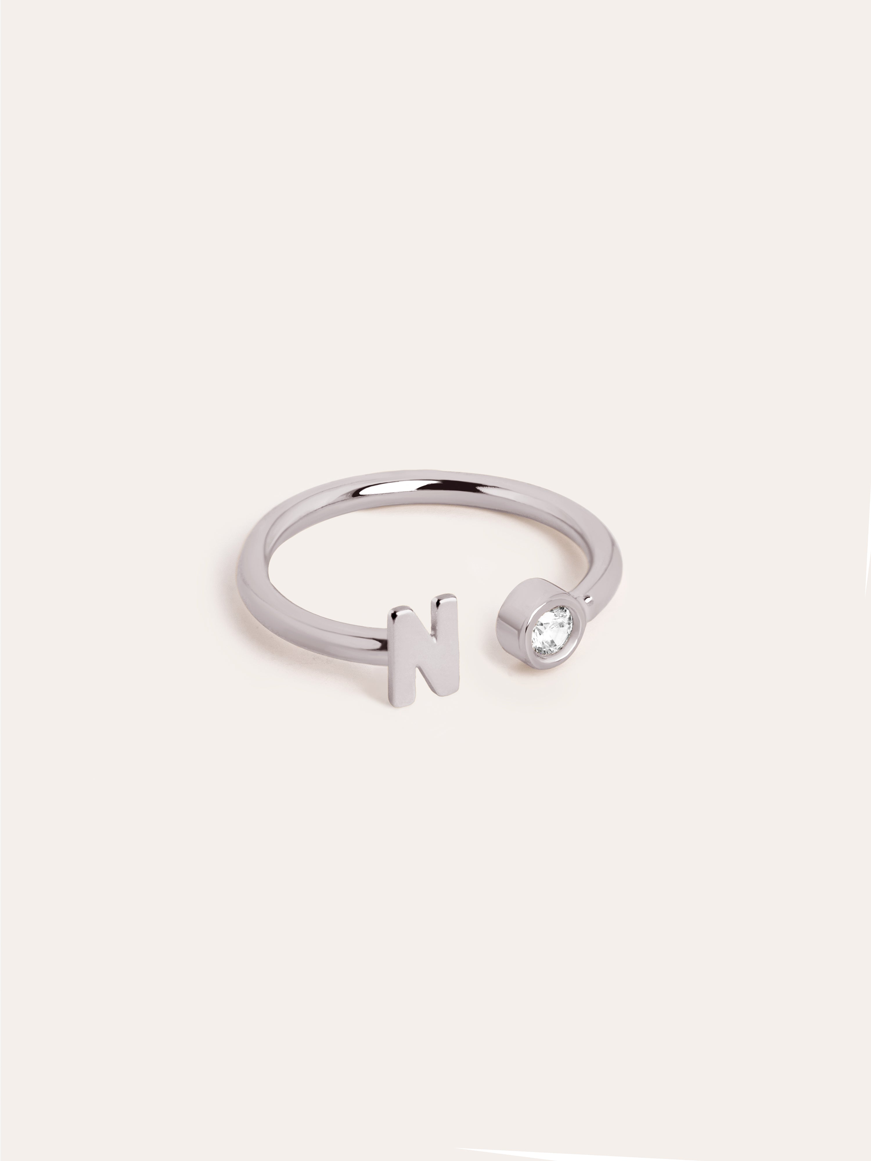 Letter Diamond Personalized Silver Ring