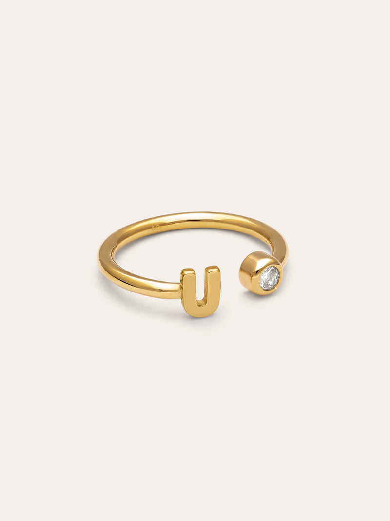 Personalized Ring Letter Spark Steel 18kt Gold Plated