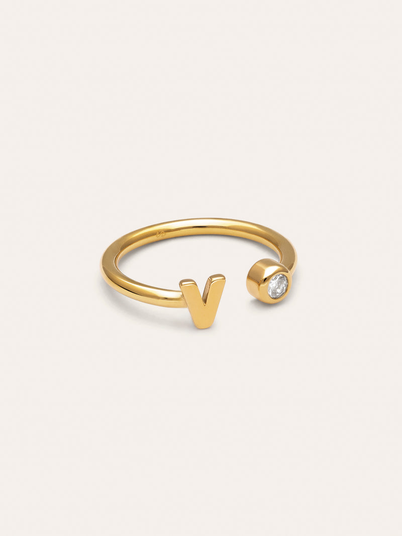 Personalized Ring Letter Spark Steel 18kt Gold Plated