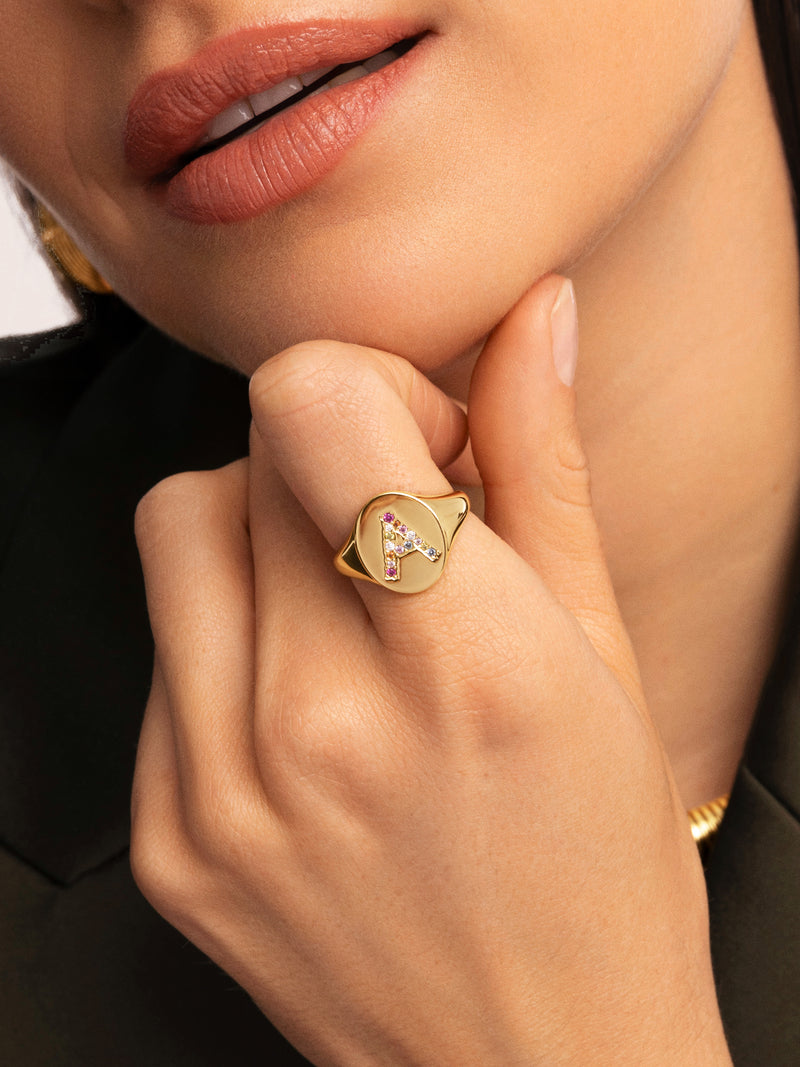 Singnet Letter Colors Personalized Gold Ring
