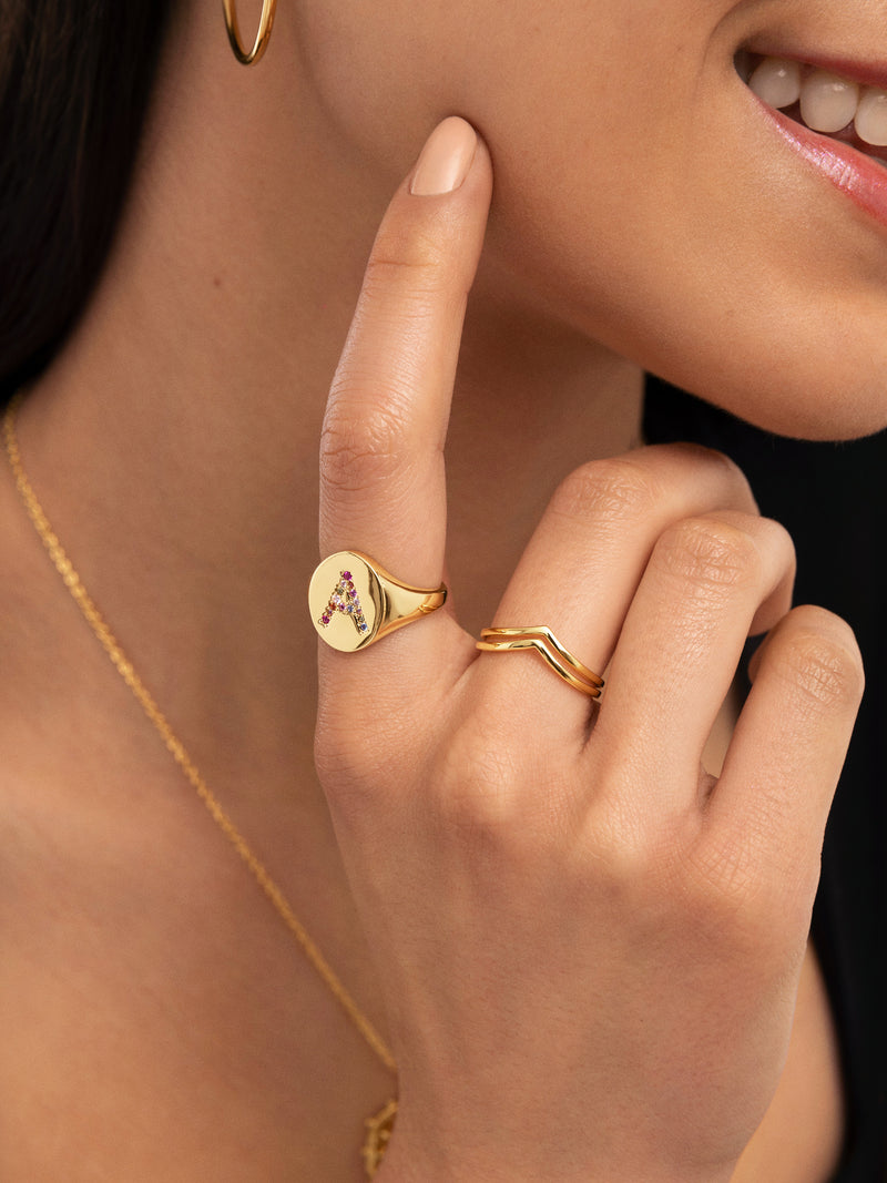 Singnet Letter Colors Personalized Gold Ring