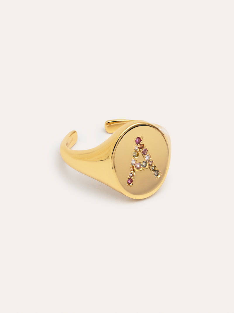 Singnet Letter Colors Personalized Gold Ring