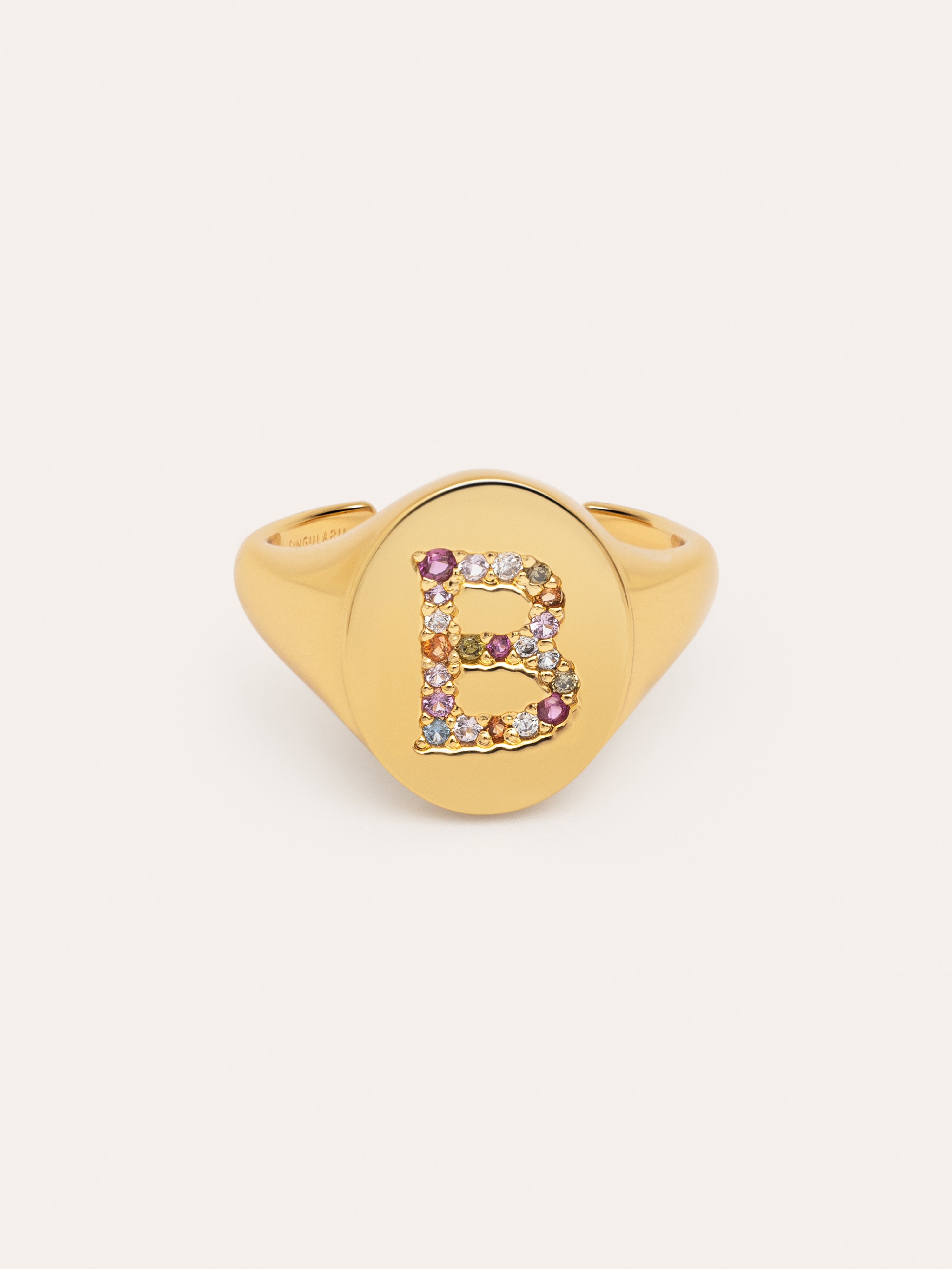 Anillo Personalizado Signet Letter Colors Baño Oro