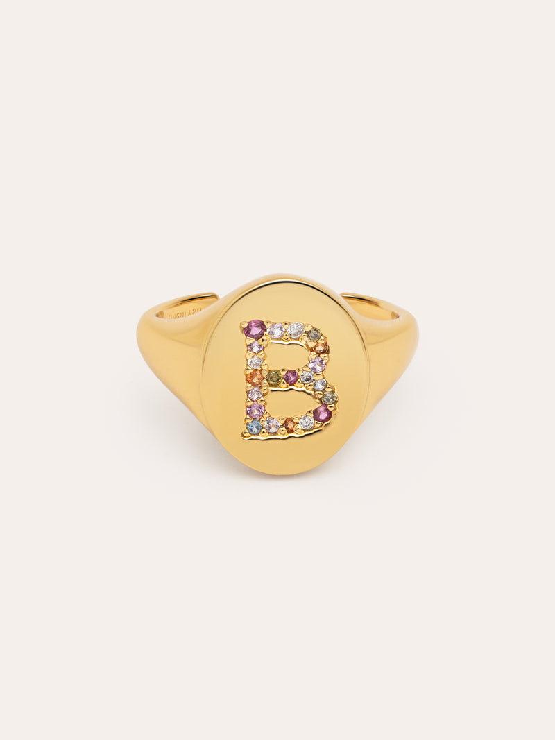 Singnet Letter Colors Personalized Gold Ring
