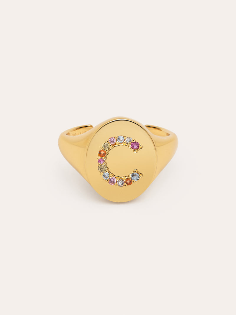 Singnet Letter Colors Personalized Gold Ring