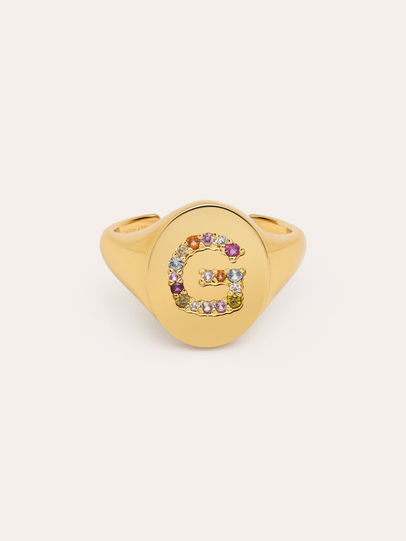 Singnet Letter Colors Personalized Gold Ring
