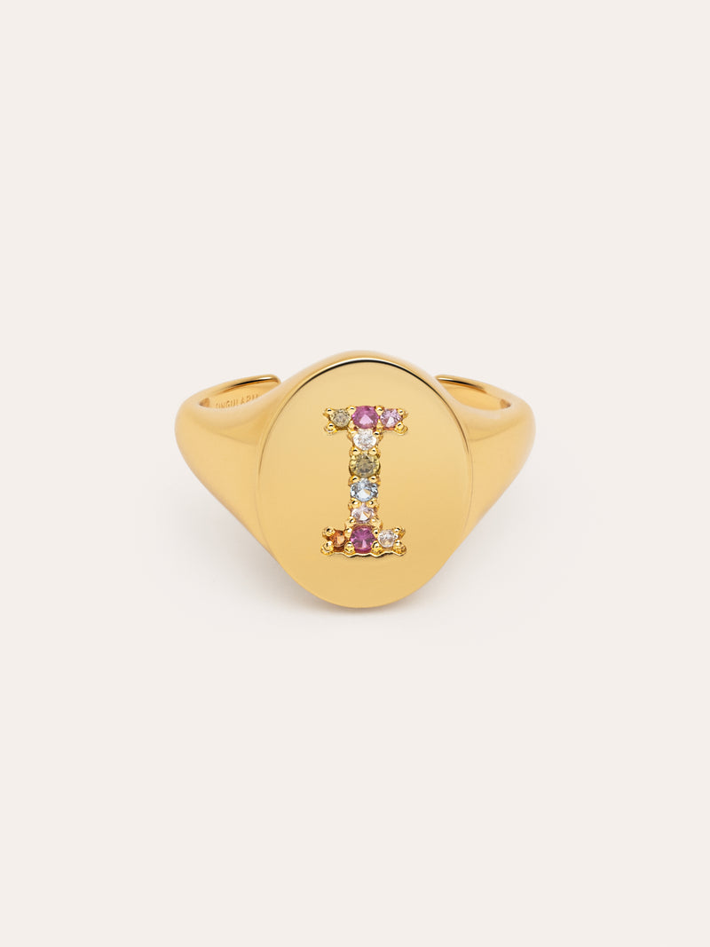 Singnet Letter Colors Personalized Gold Ring