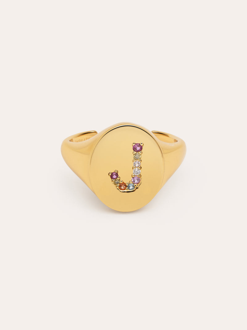 Singnet Letter Colors Personalized Gold Ring