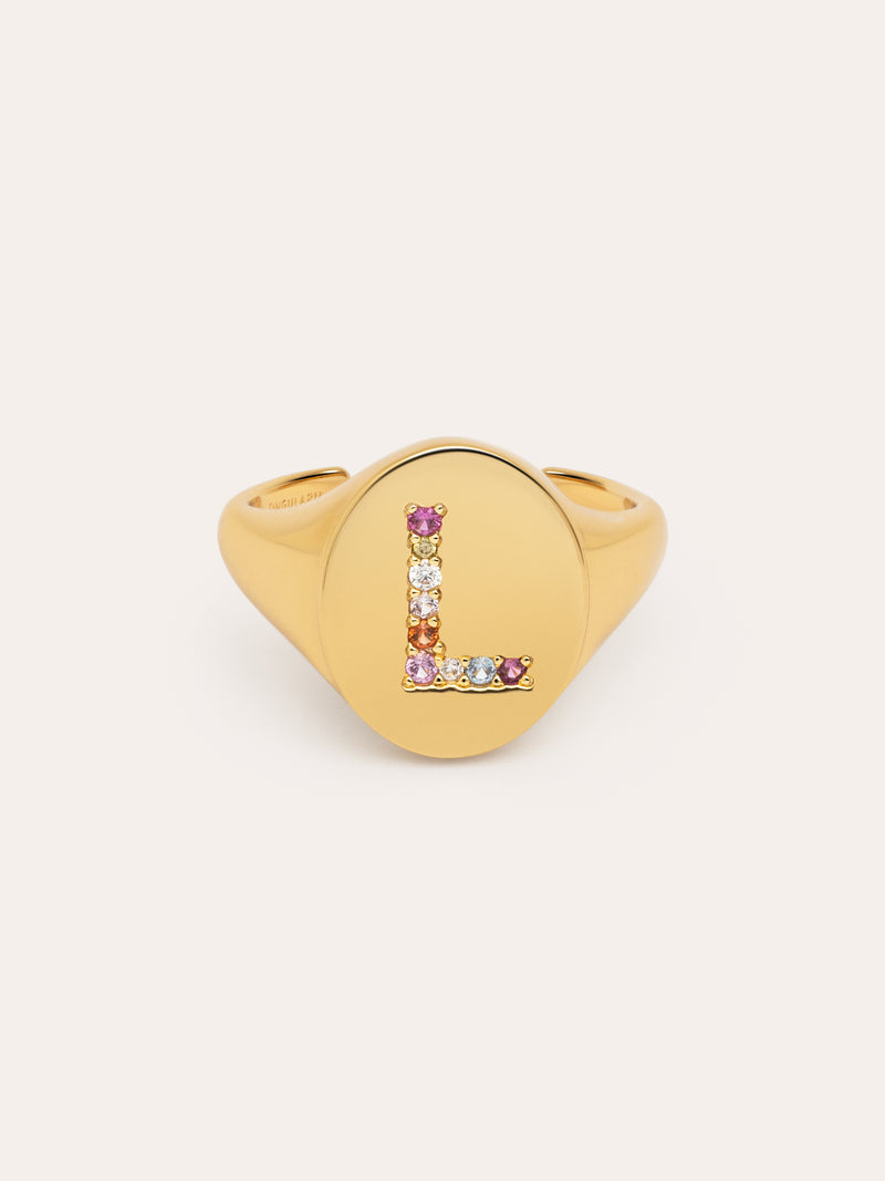 Singnet Letter Colors Personalized Gold Ring