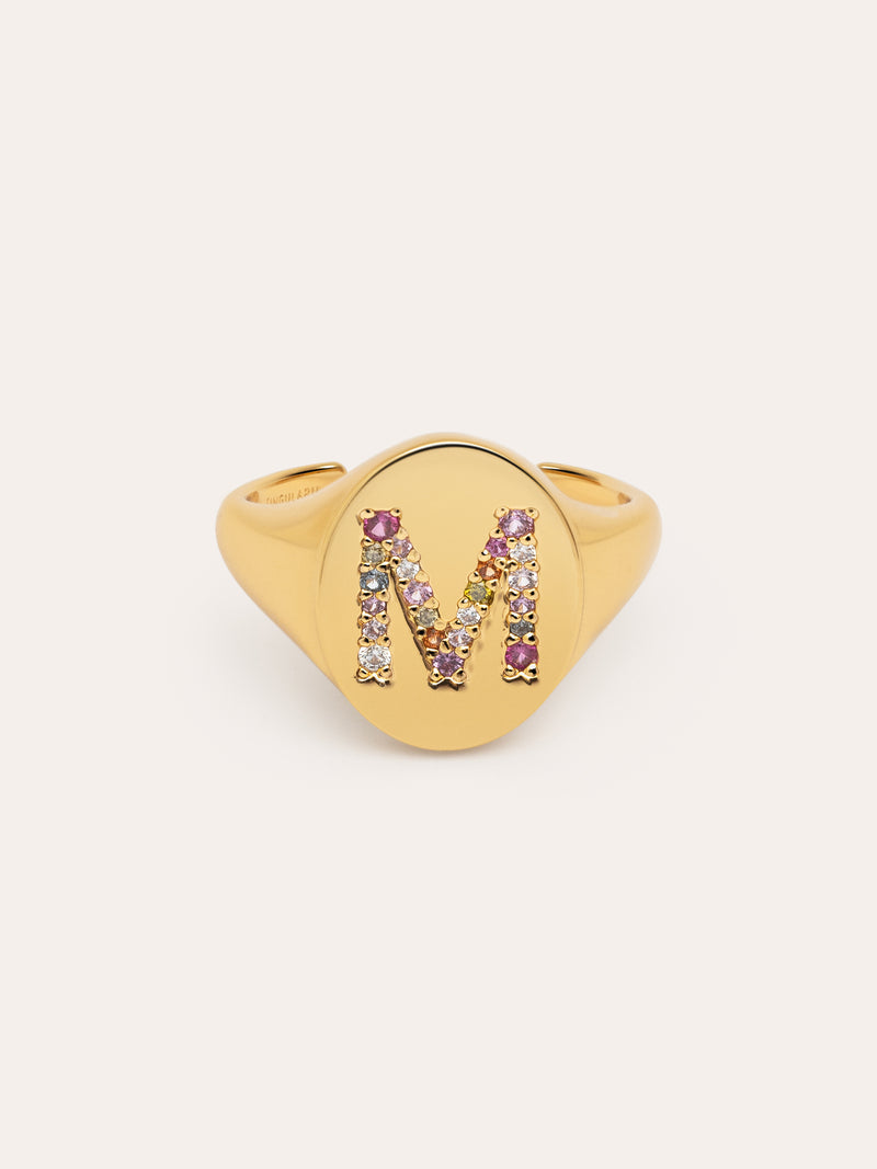 Singnet Letter Colors Personalized Gold Ring