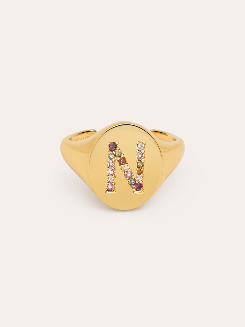 Singnet Letter Colors Personalized Gold Ring