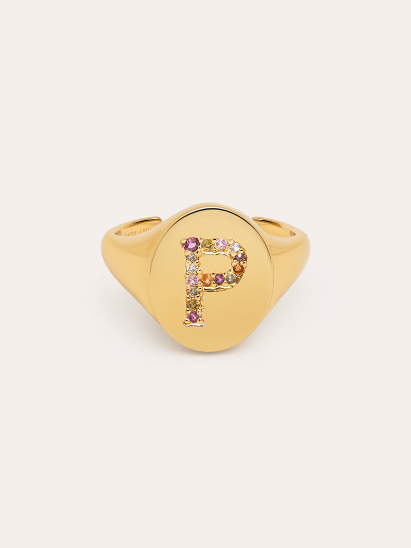 Singnet Letter Colors Personalized Gold Ring