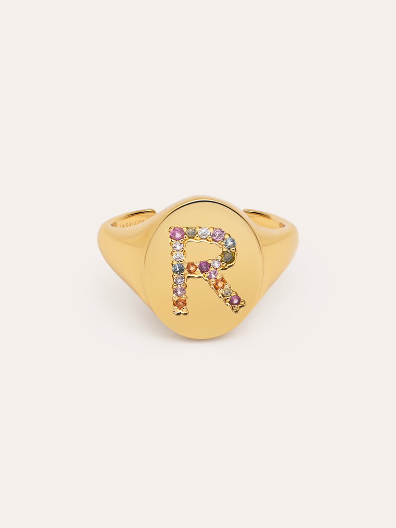Singnet Letter Colors Personalized Gold Ring