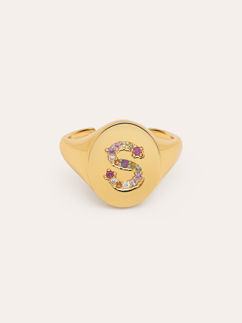 Singnet Letter Colors Personalized Gold Ring