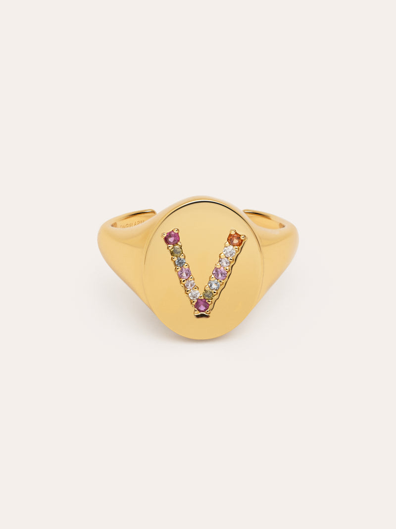 Singnet Letter Colors Personalized Gold Ring