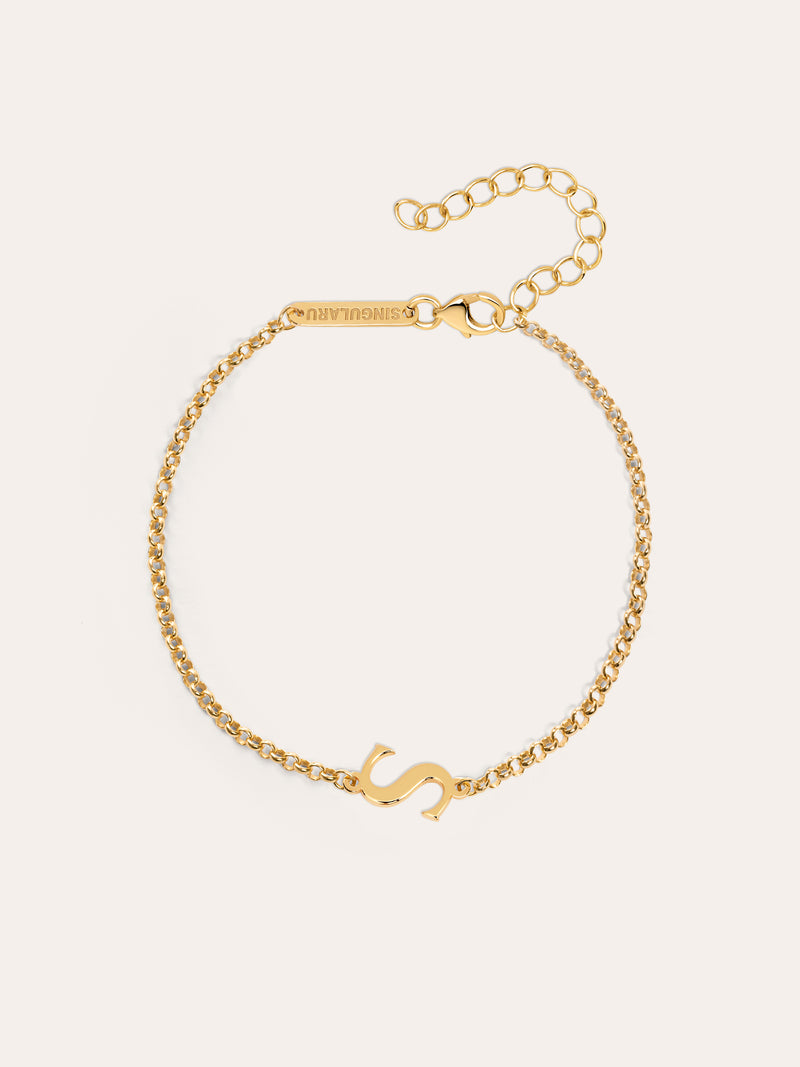 Pulsera Single Letter Plata Baño Oro