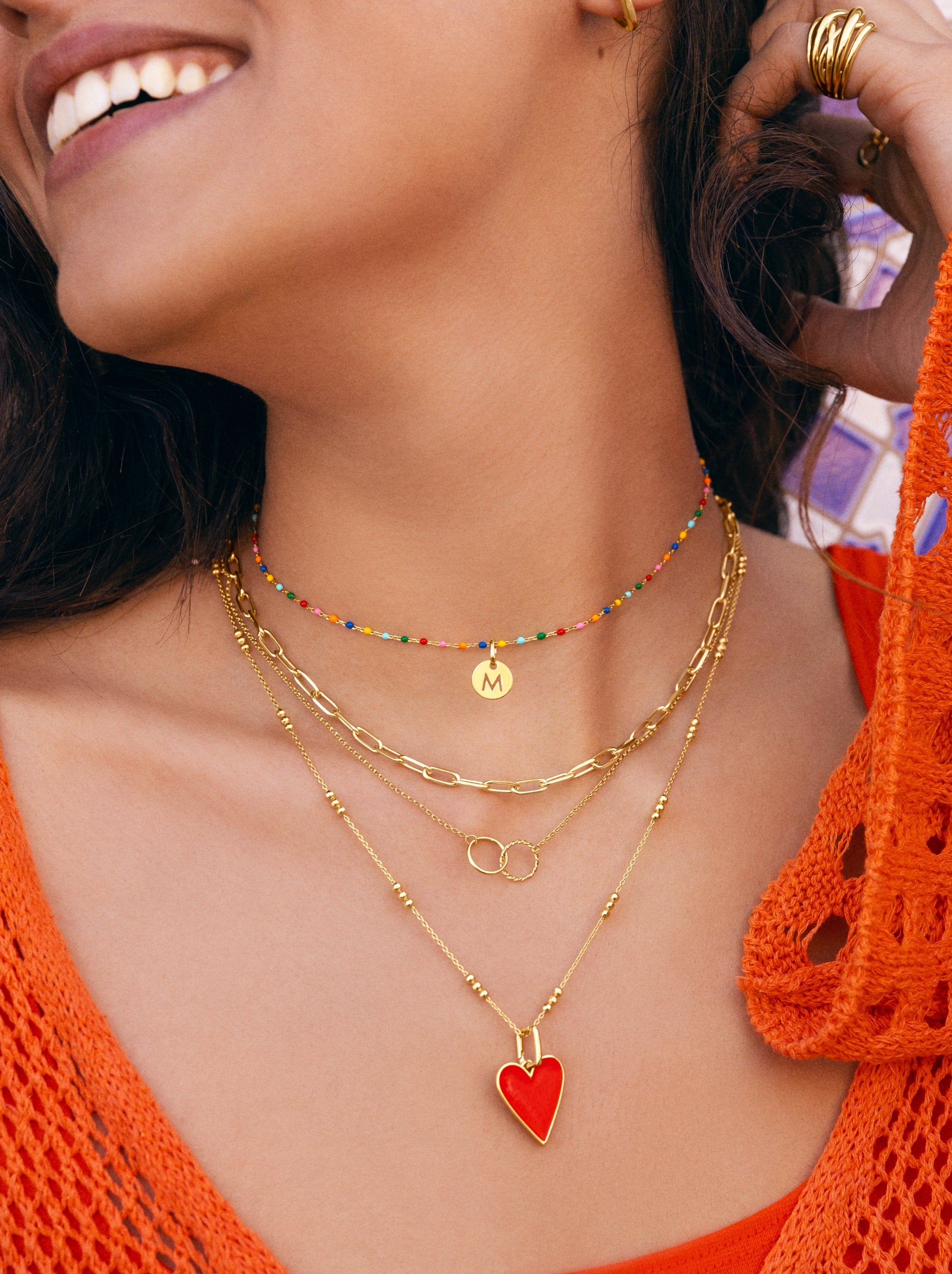 Personalized Necklace Colors Enamel Letter 18kt Gold Plated