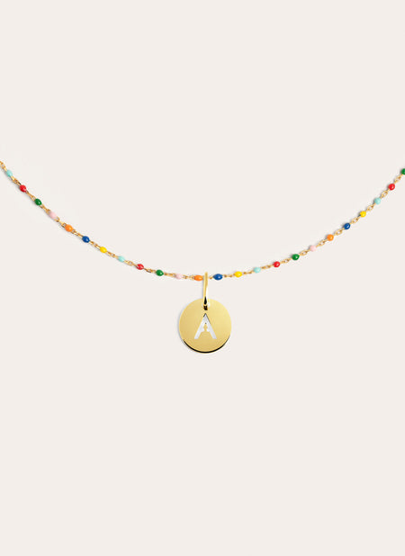 Personalized Necklace Colors Enamel Letter 18kt Gold Plated