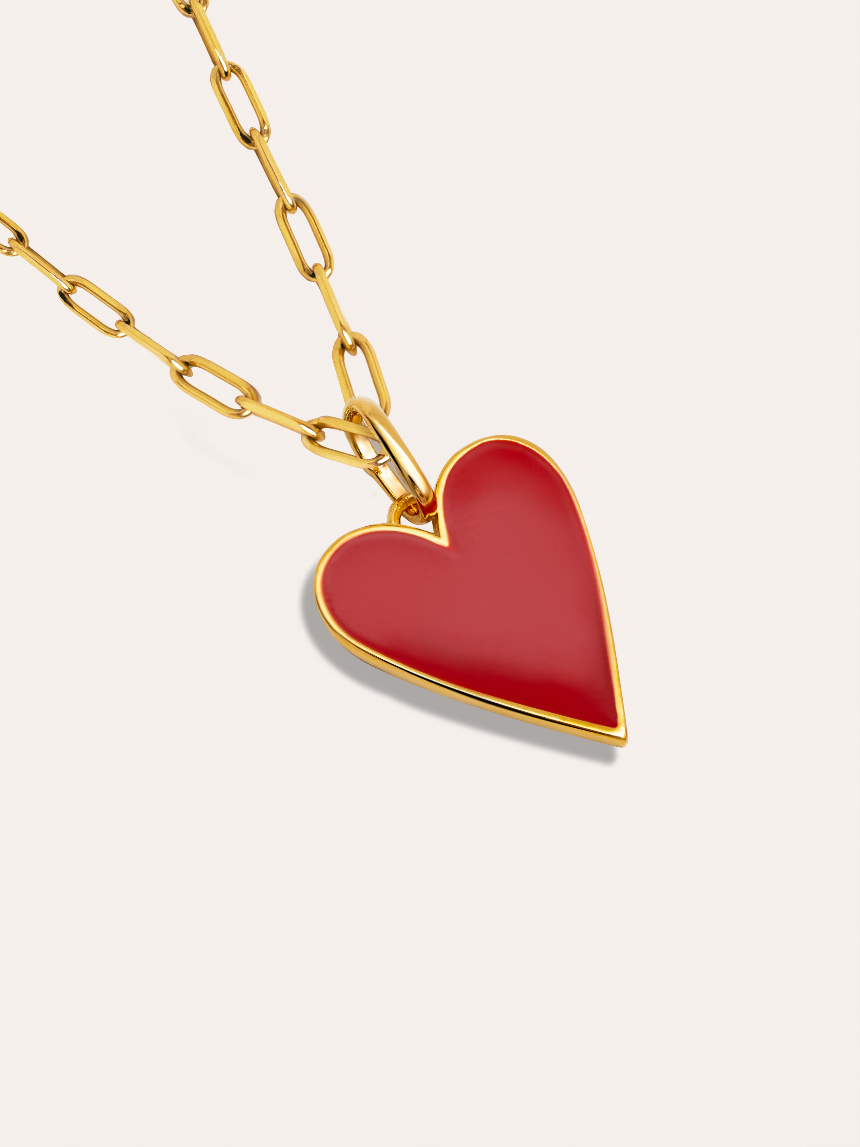  Lovely Heart Red Enamel Gold Necklace