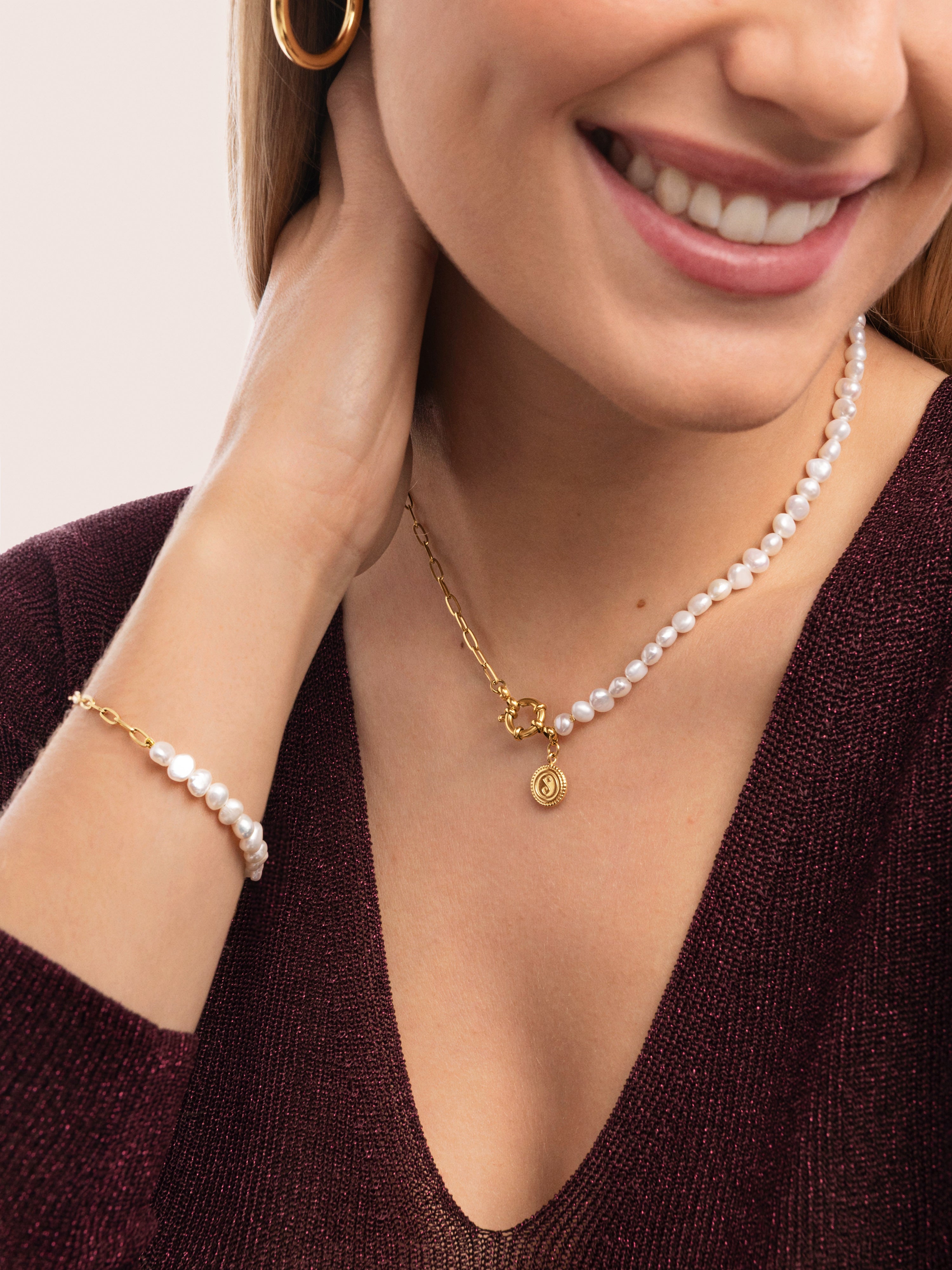 Chic Pearl Stainless Steel Gold Necklace