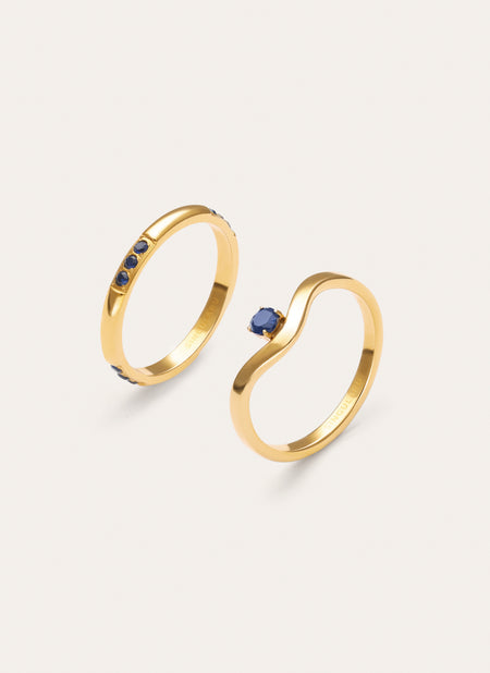 Pack of 2 Klein Blue Steel Rings with Gold Plating