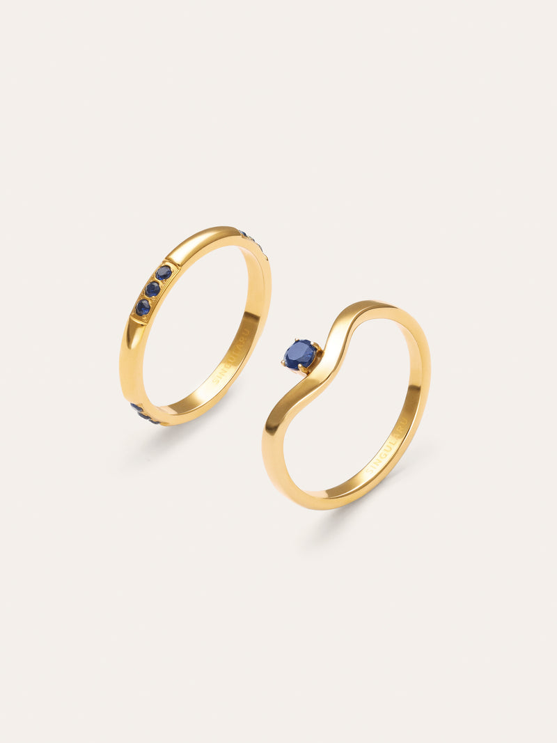 Set 2 Anelli Klein Blu Acciaio Placcato Oro