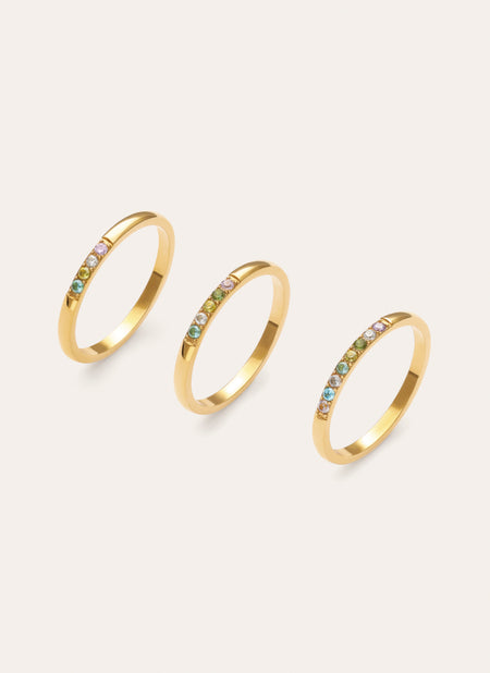 Pack of 3 Odyssey Colors Rings Stainless Steel 18kt Gold Plated