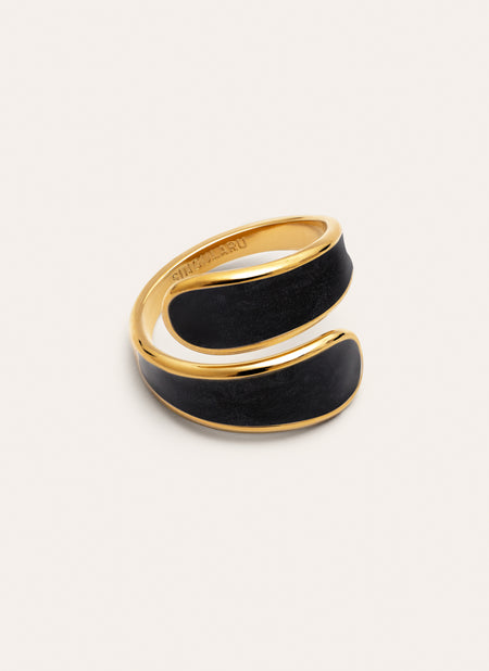 Abraccio Black Stainless Steel Gold Ring 