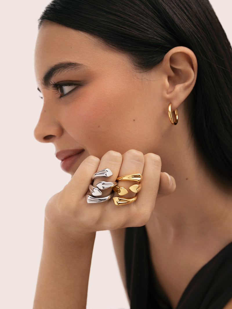 Abbraccio Amour Stainless Steel Gold Ring