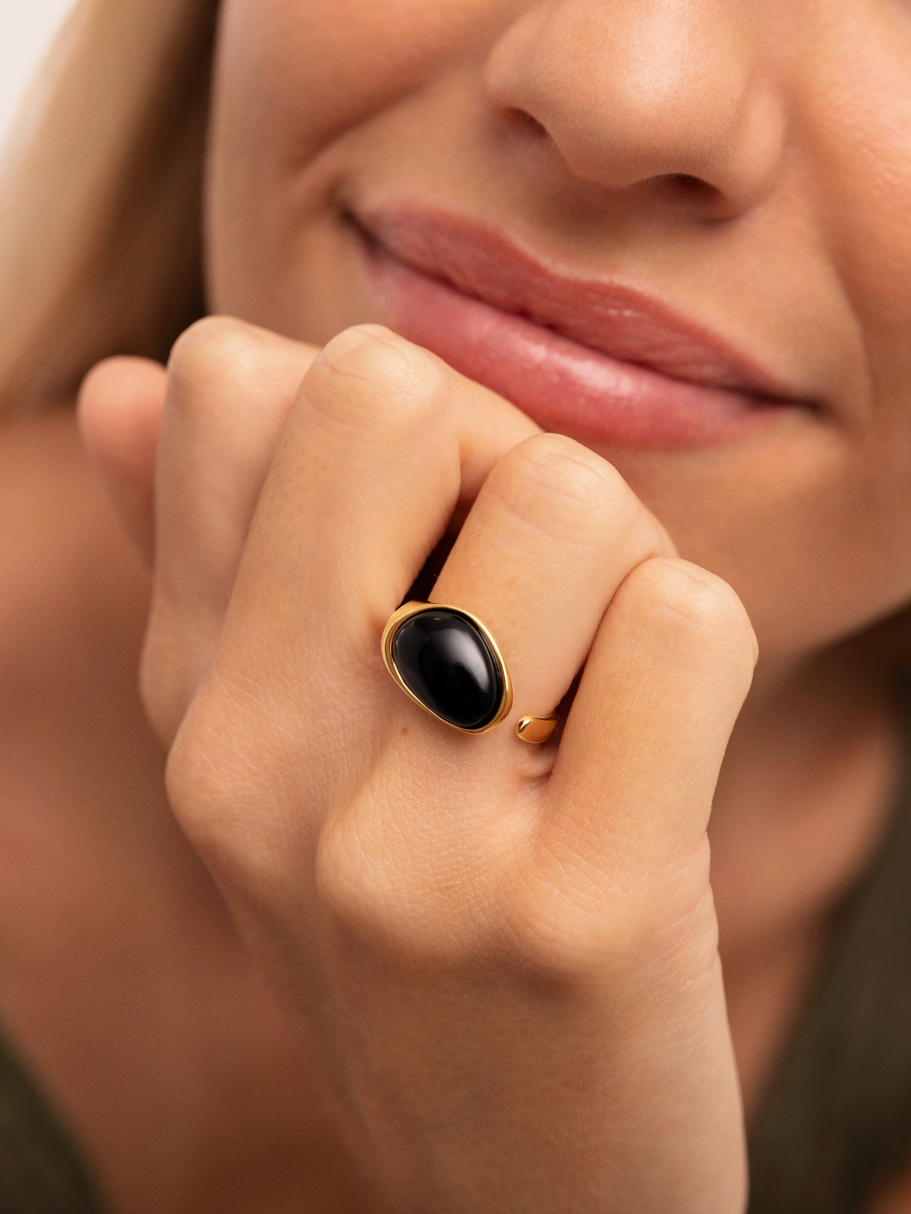 Black Catalina Stainless Steel Gold Ring