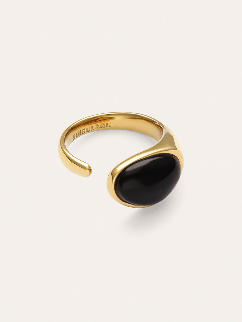 Black Catalina Stainless Steel Gold Ring