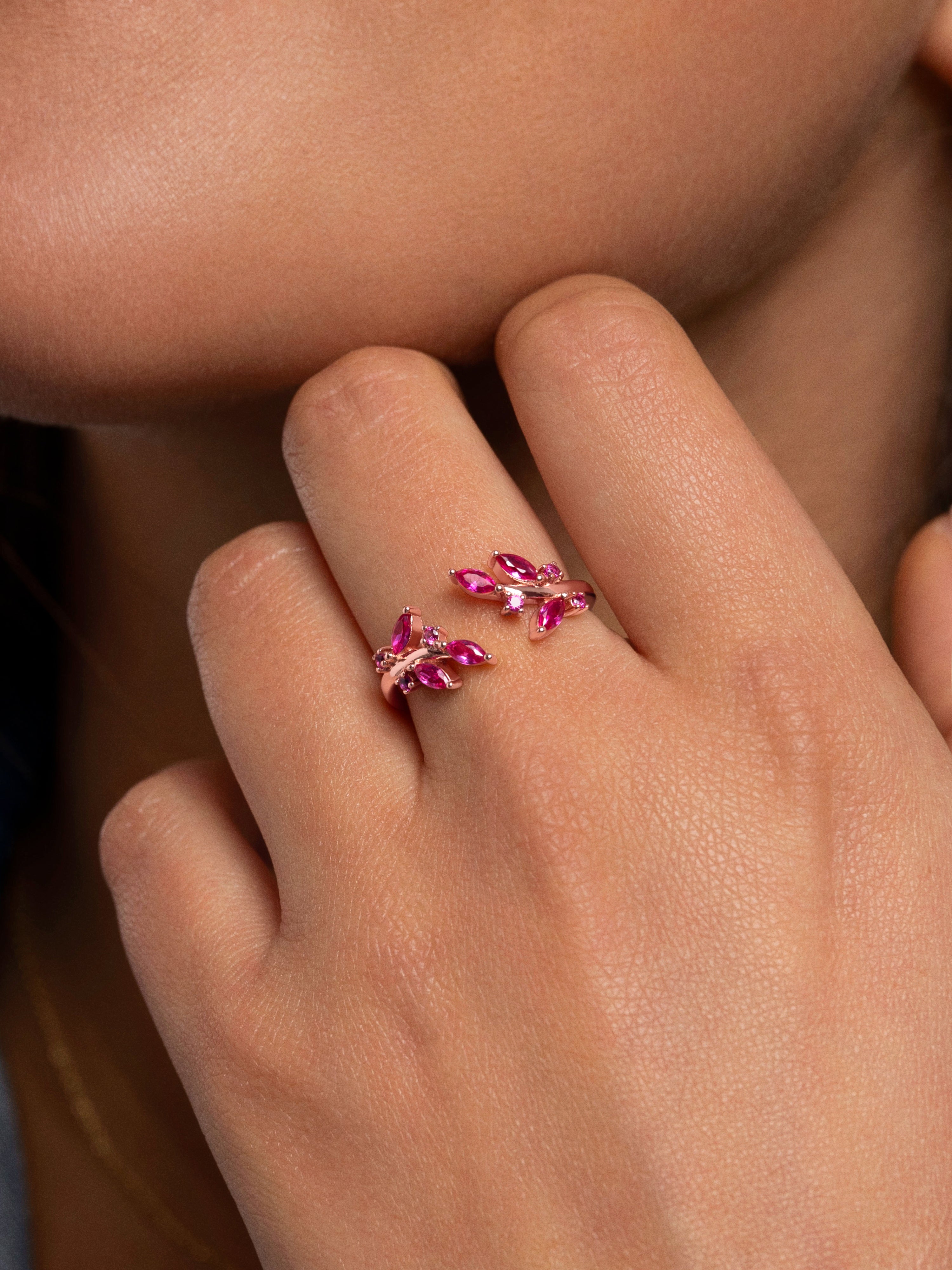 Buganvilla Raspberry Ring, Rose Gold Plated