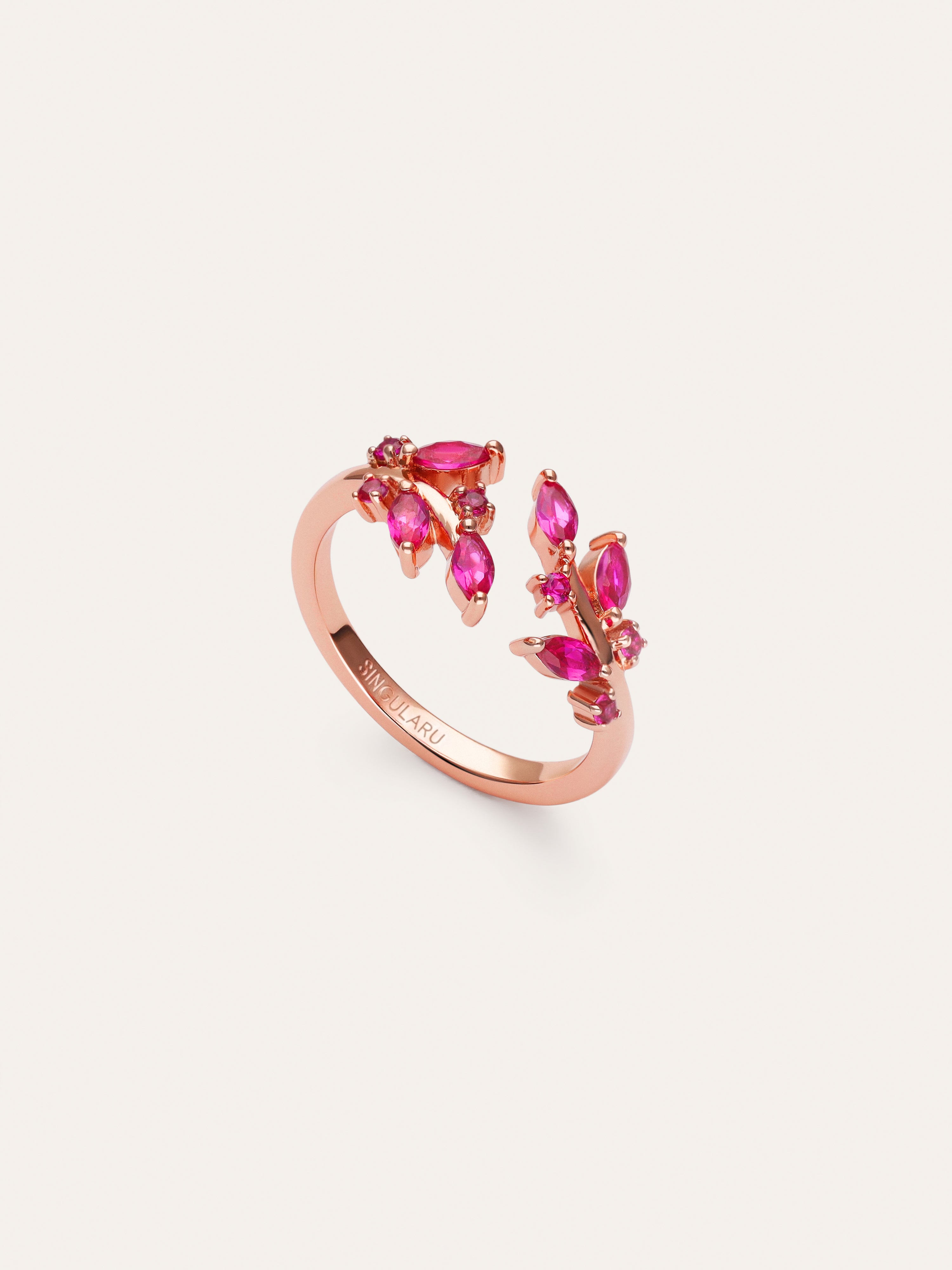 Buganvilla Raspberry Ring, Rose Gold Plated
