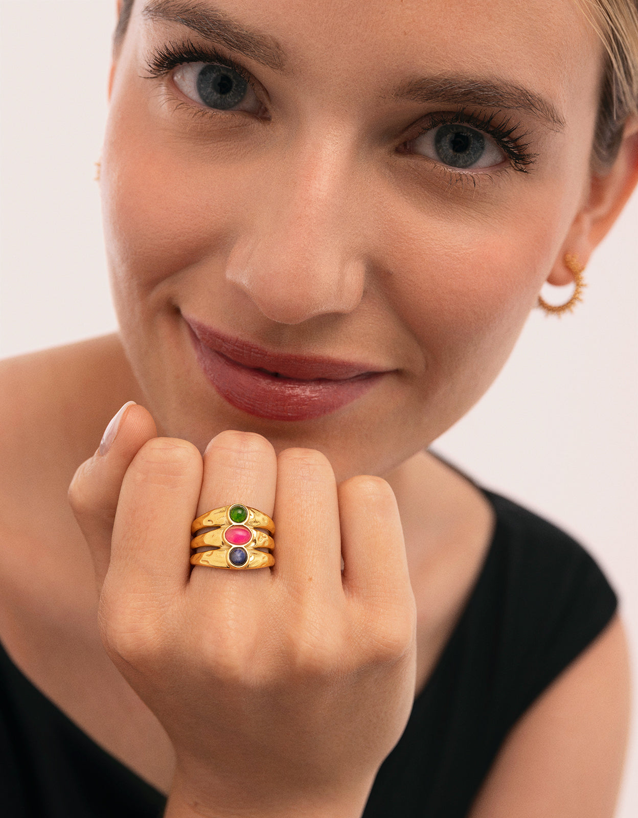 Candela Stones Ring Steel Gold Plated