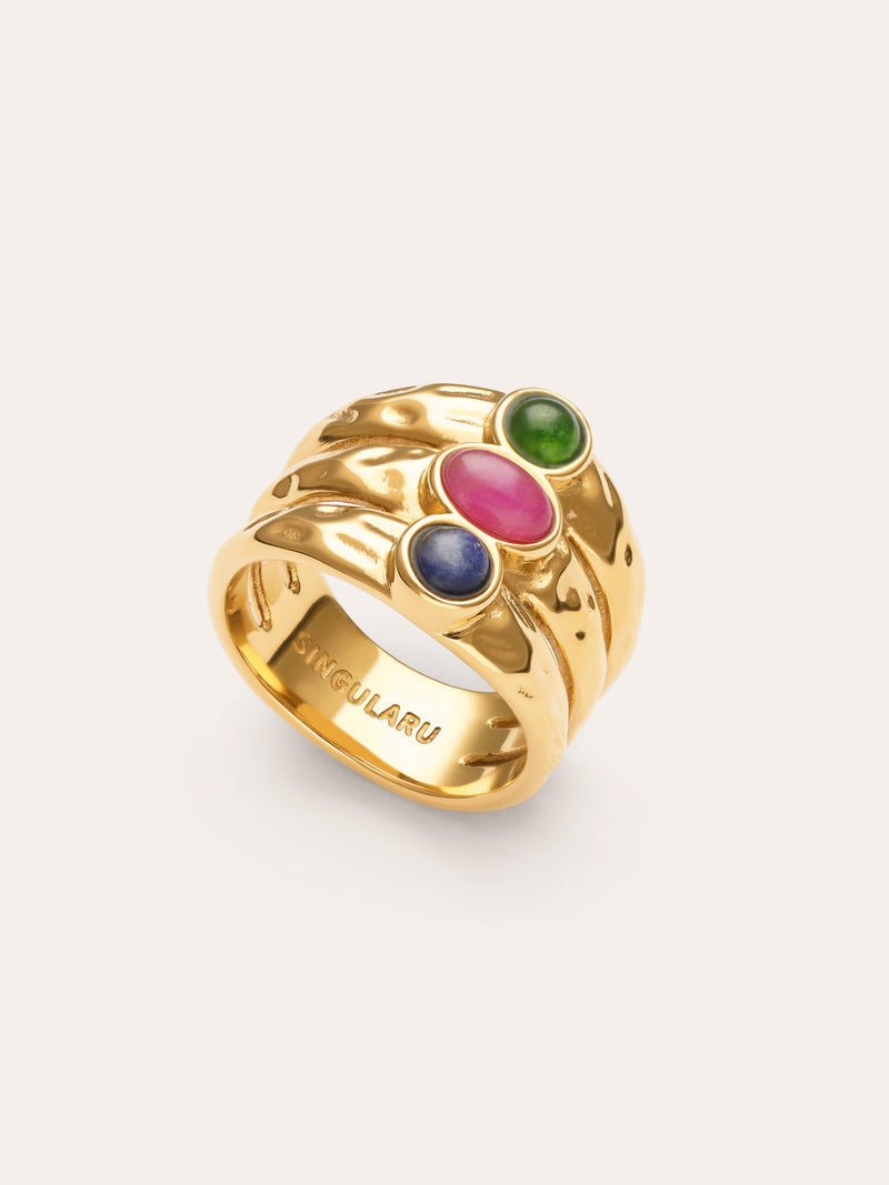 Candela Stones Ring Steel Gold Plated