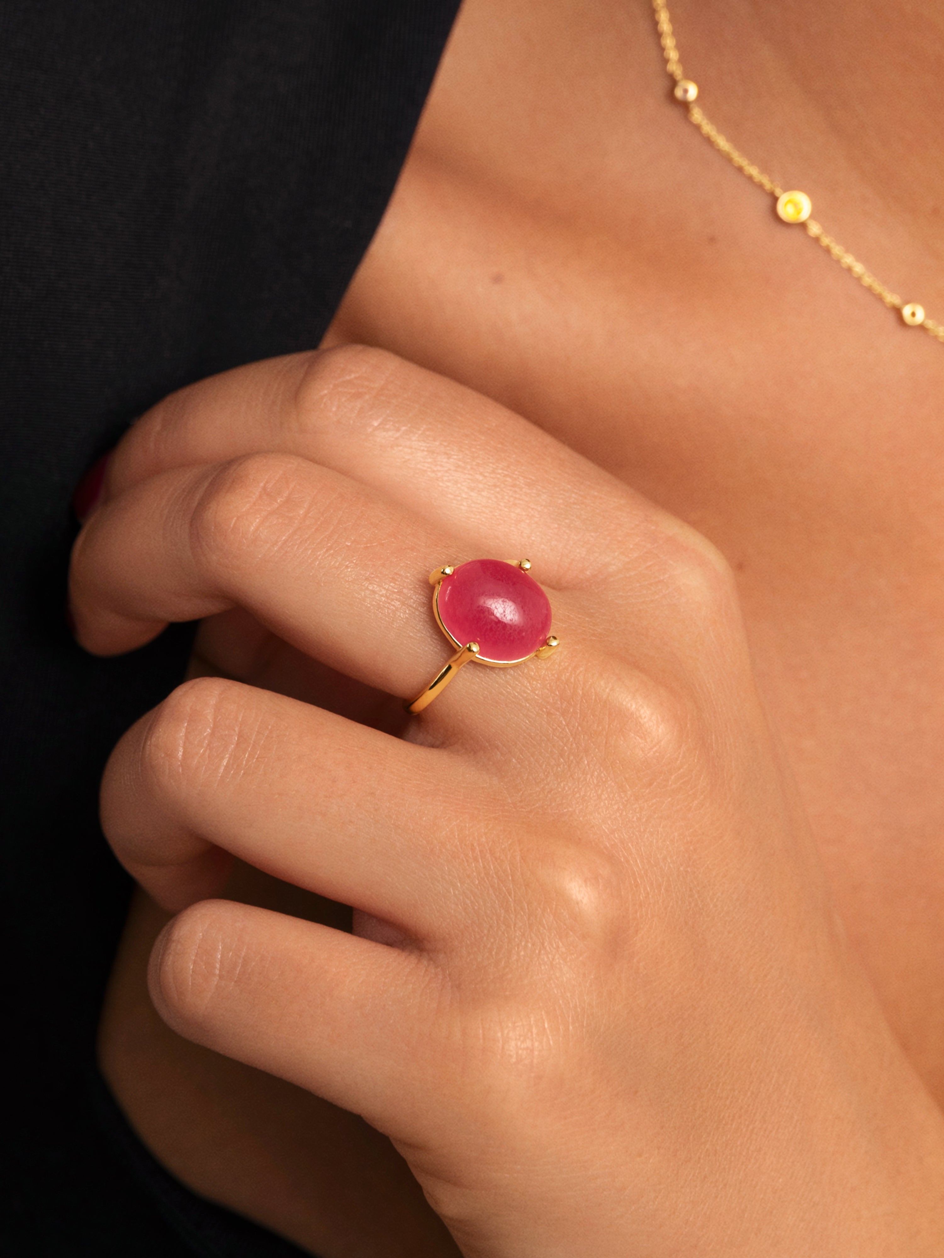 Anillo Celebrate Fucsia Baño Oro