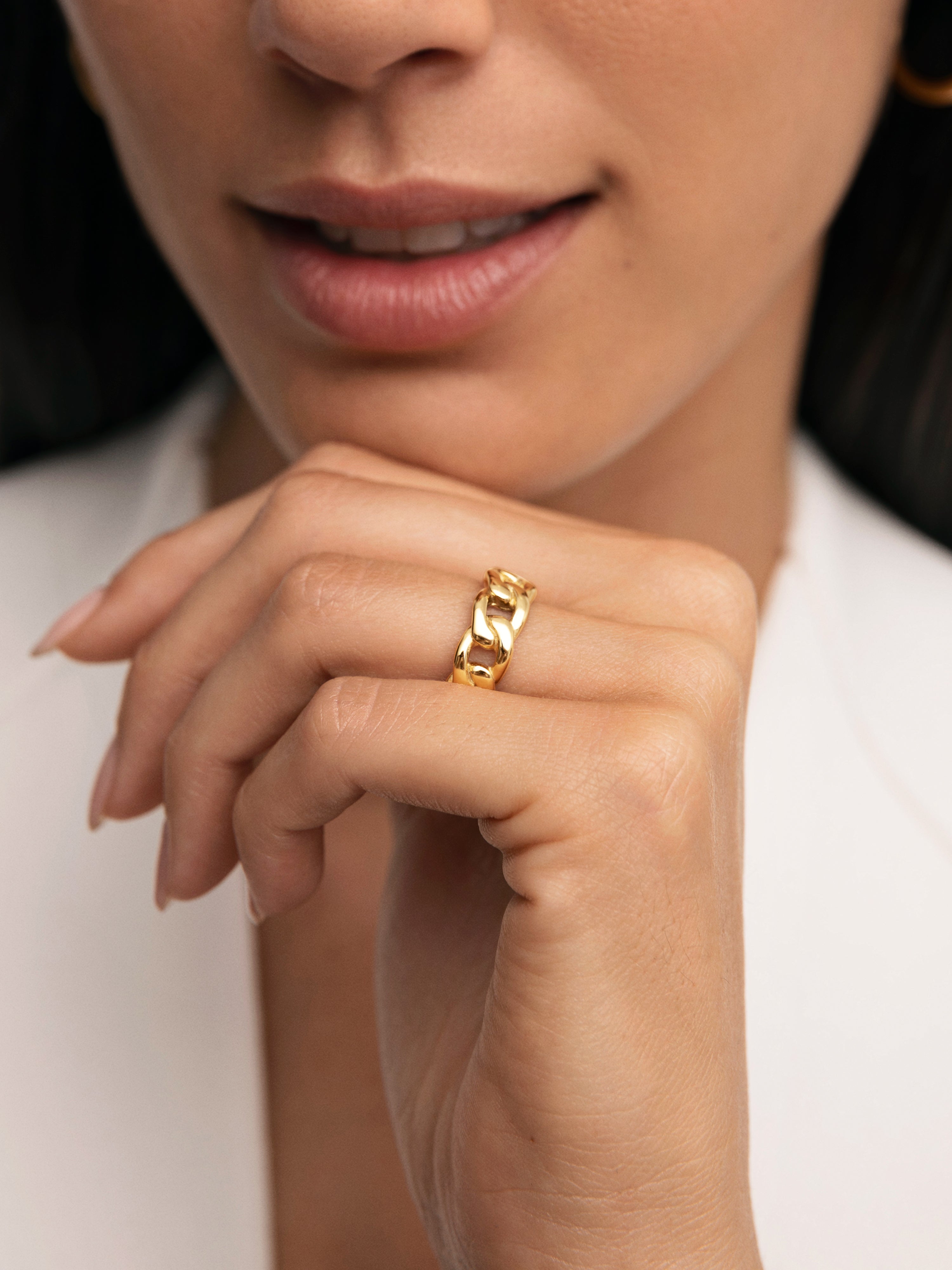 Anillo Chunky Eslabón Acero Baño Oro