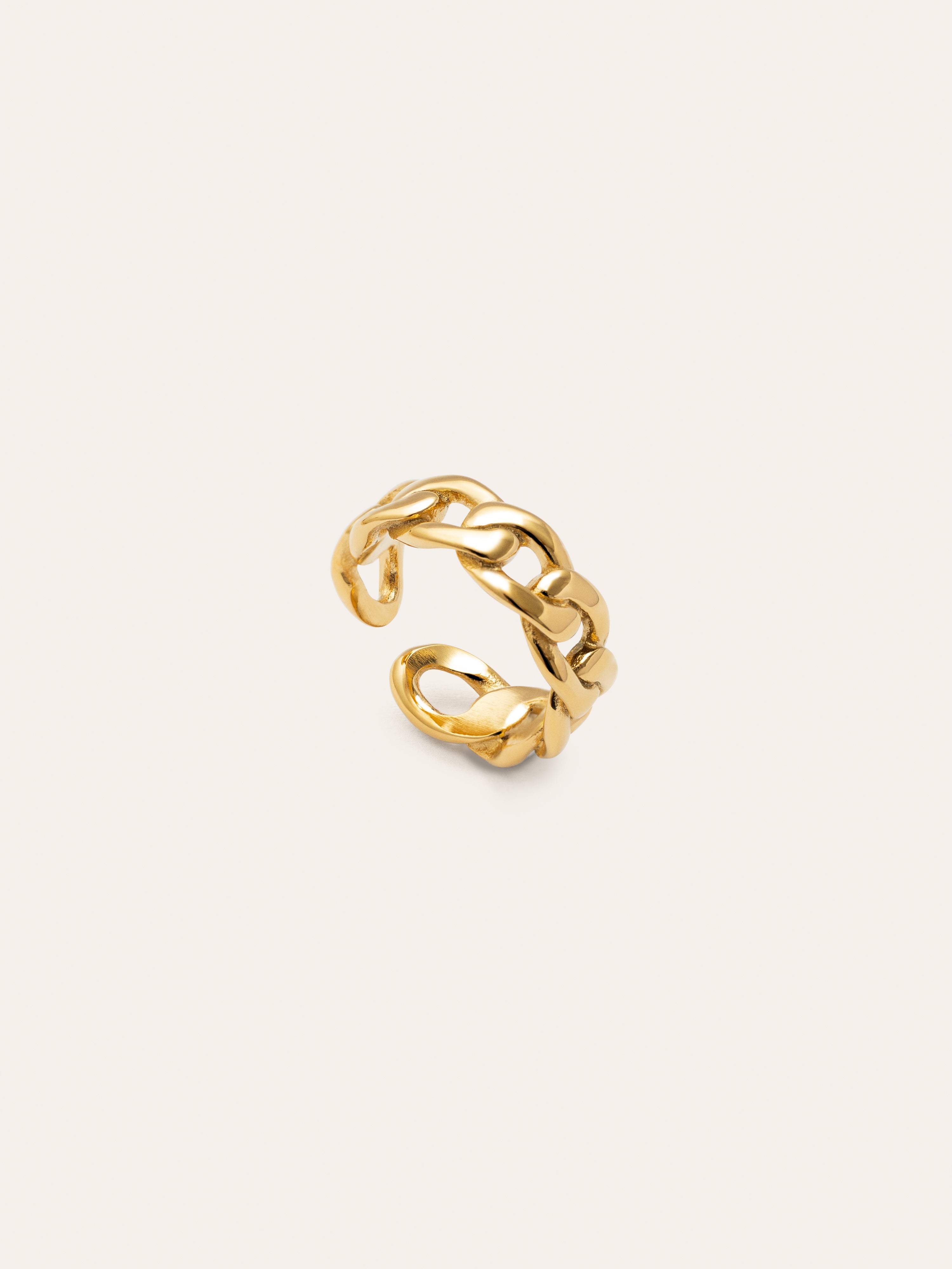 Anillo Chunky Eslabón Acero Baño Oro