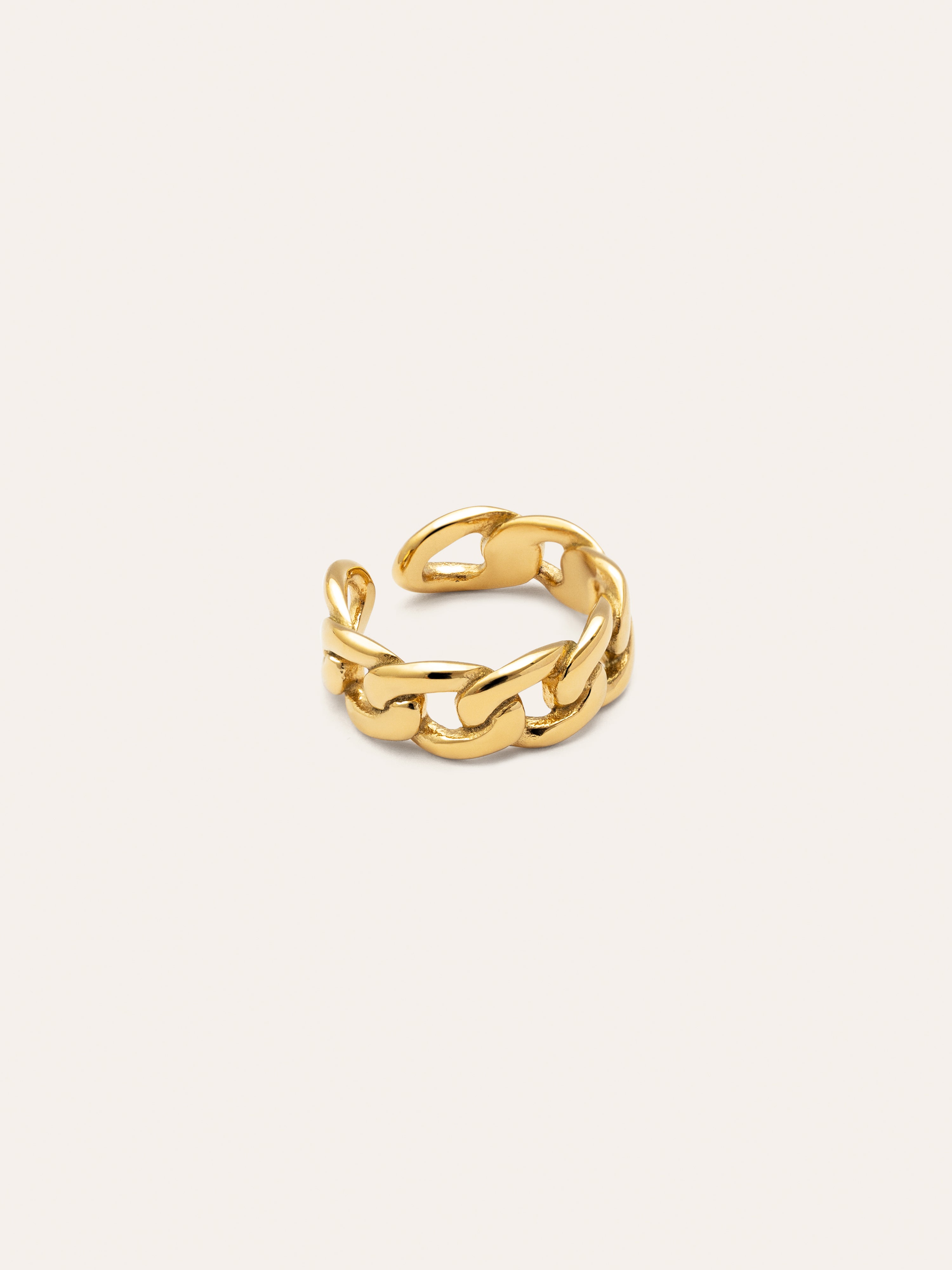 Anillo Chunky Eslabón Acero Baño Oro