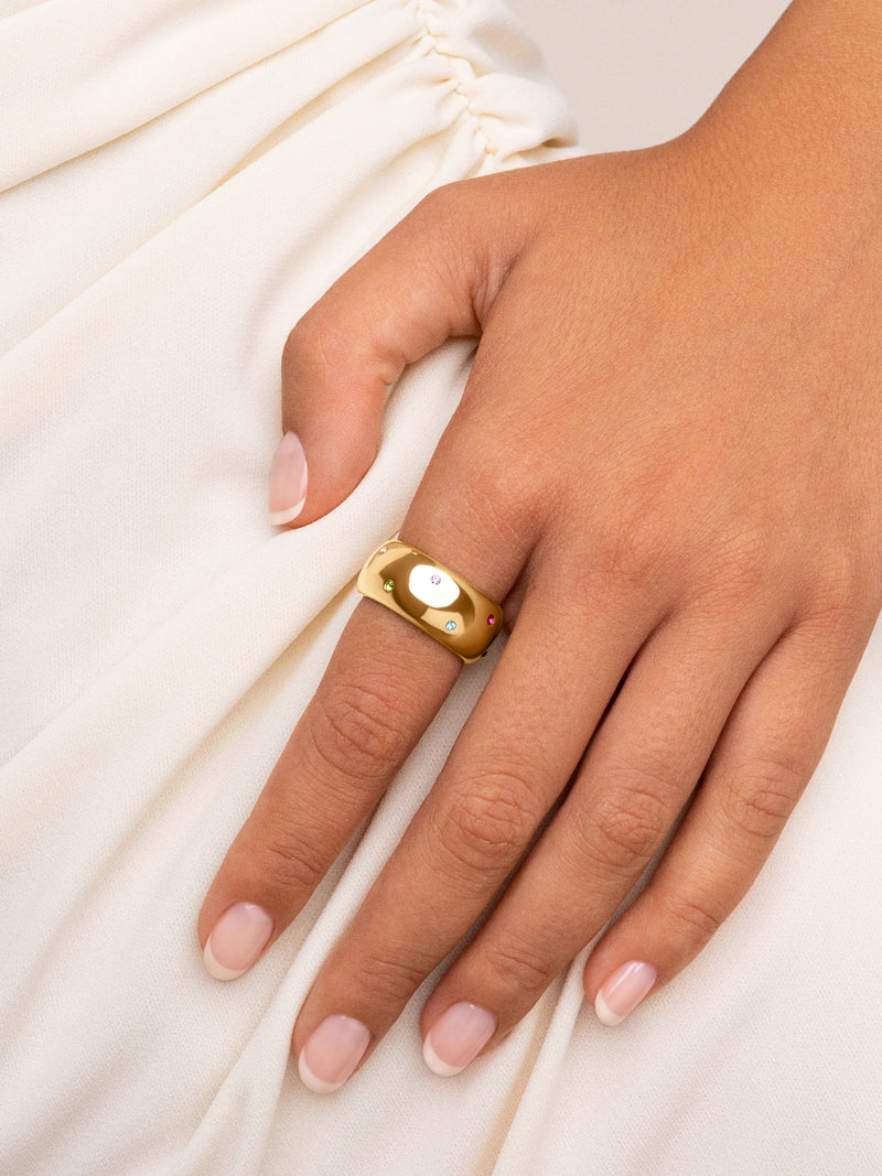 Curve Rainbow Steel Gold-Plated Ring