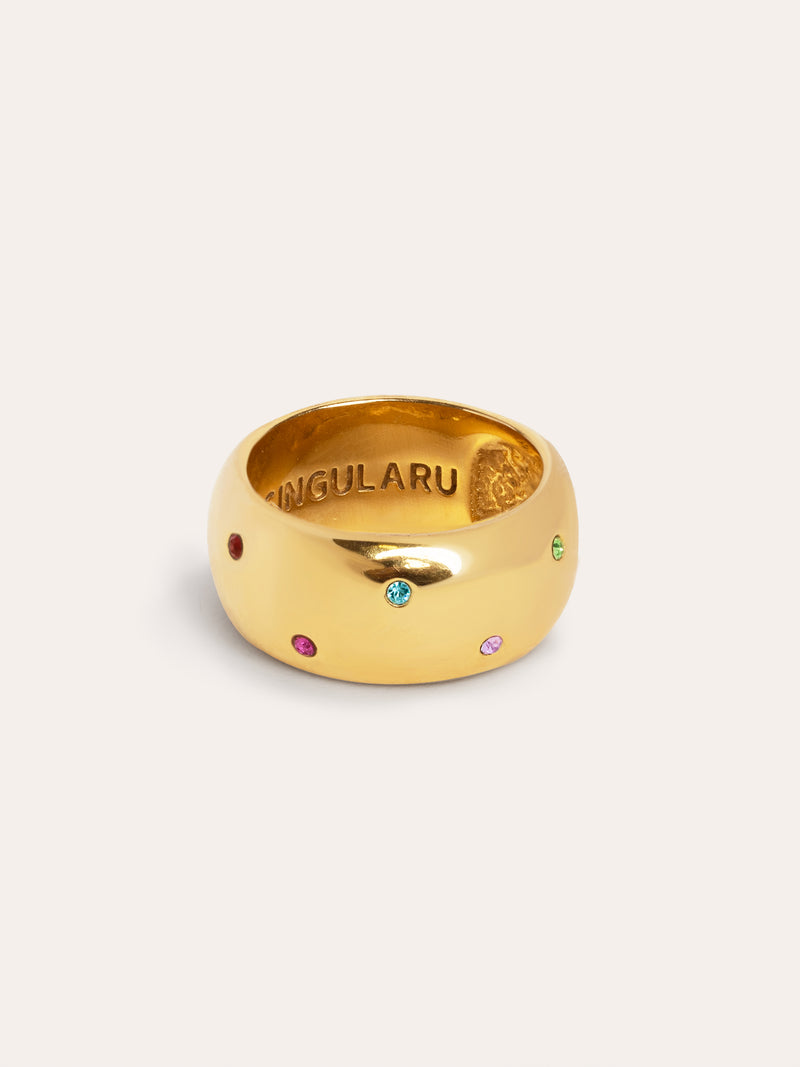 Curve Rainbow Steel Gold-Plated Ring