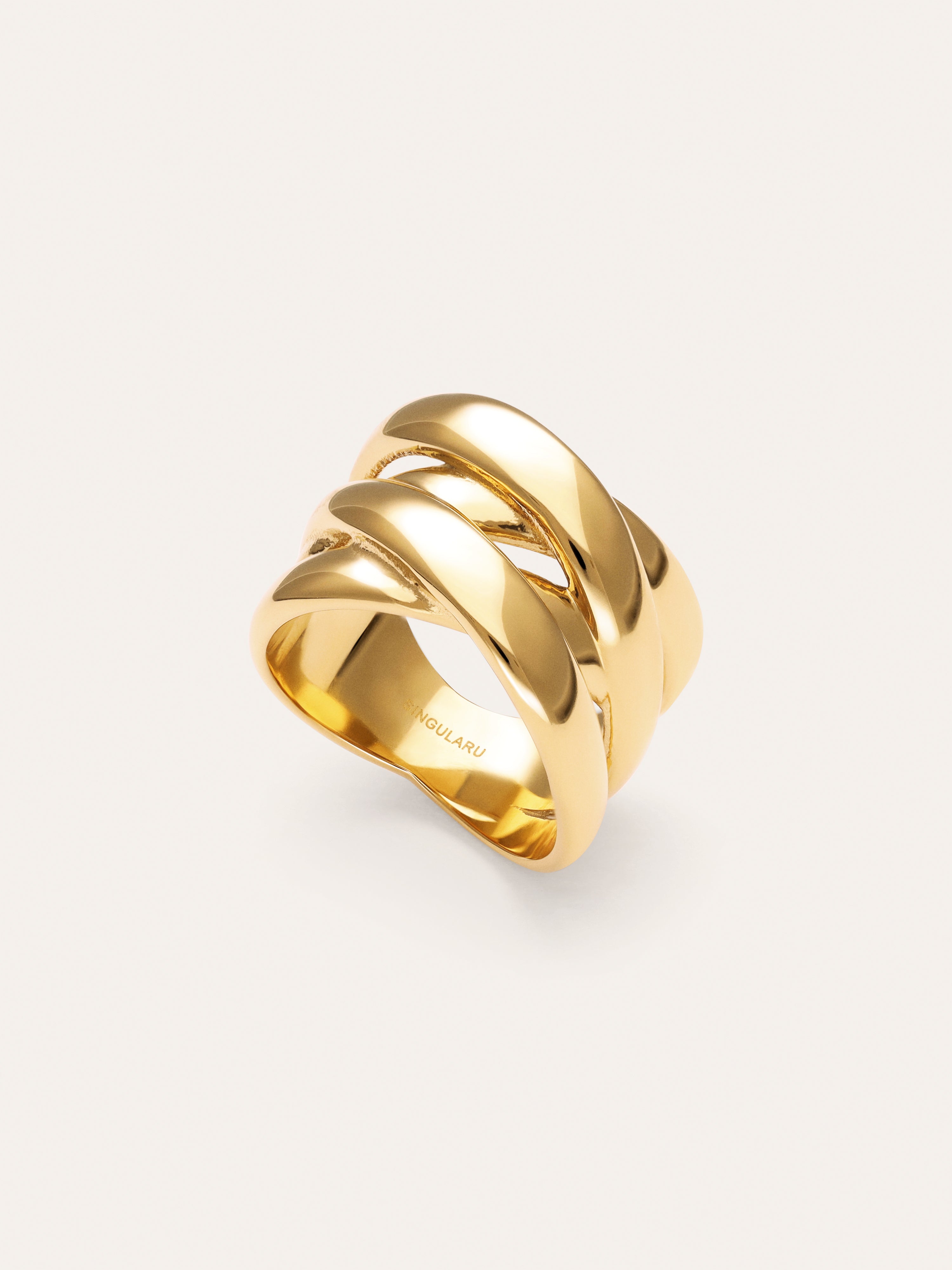 Double Cross Ring, Gold-Plated Steel