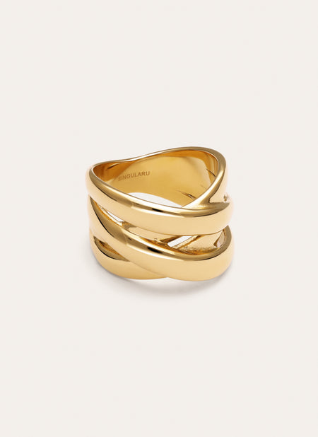 Double Cross Ring, Gold-Plated Steel
